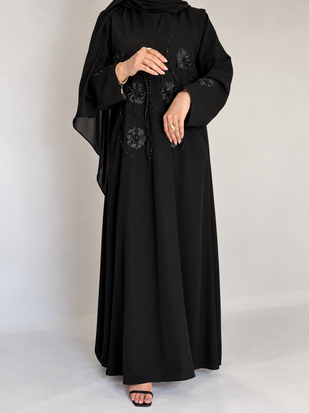 JAHANARAH FRONT OPEN ABAYA | BLACK