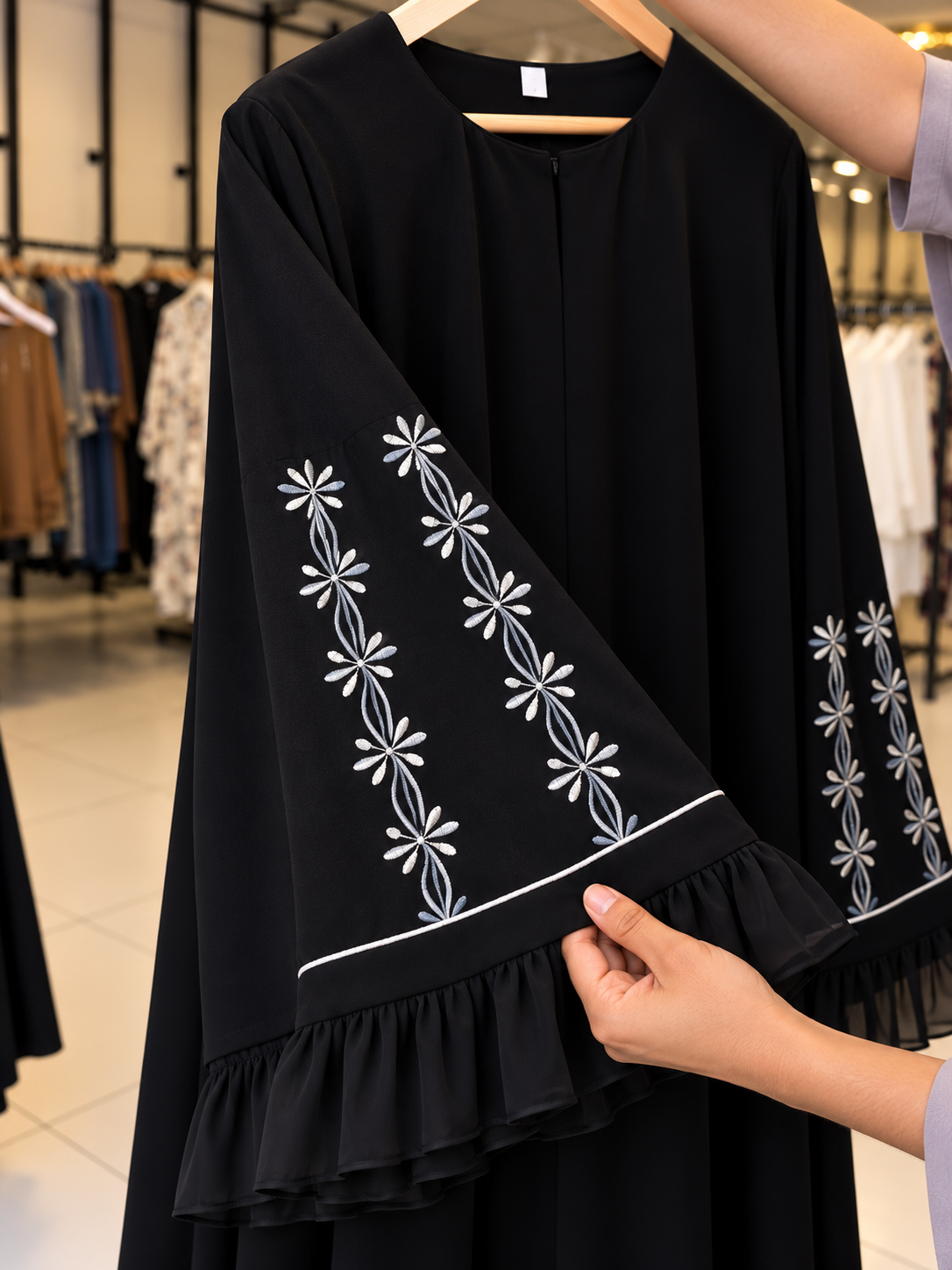 ANAH RUFFLE SLEEVE ABAYA | BLACK