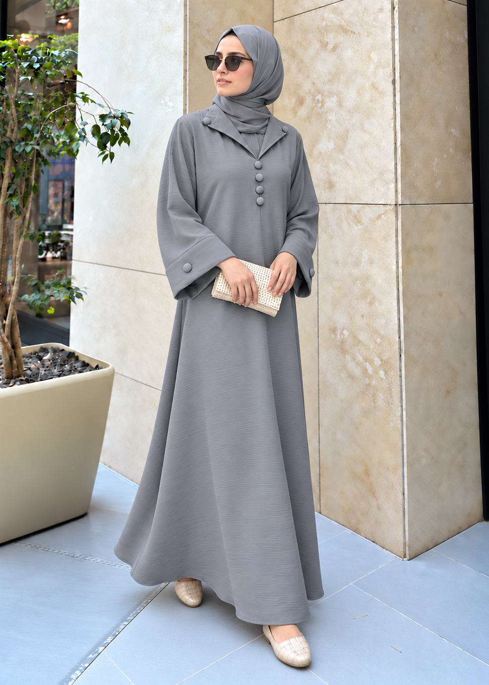 ARISHFA FULLY CLOSED ABAYA | GRAY