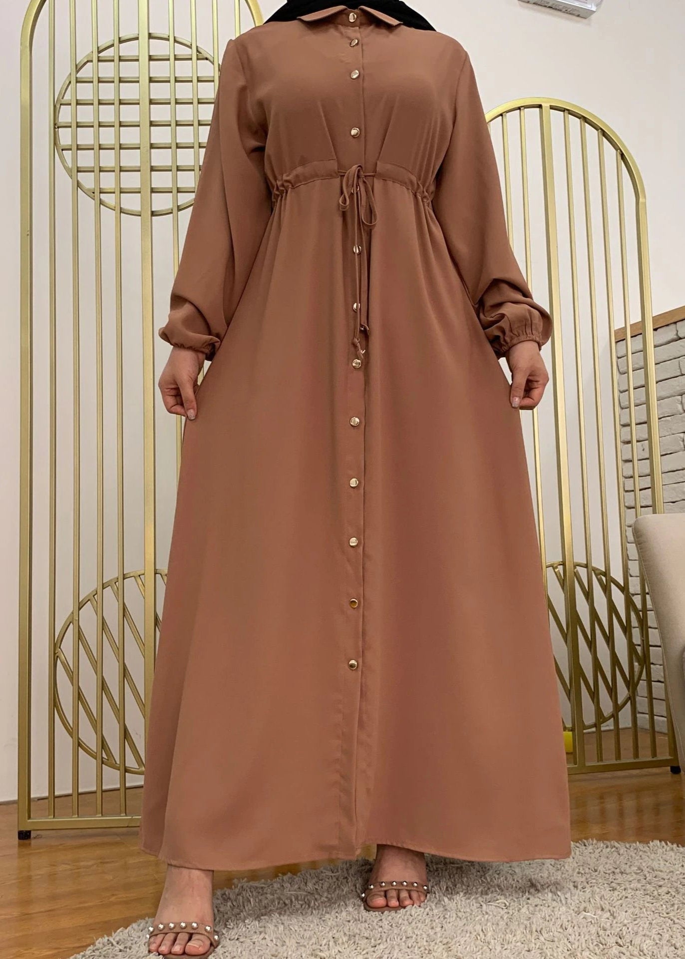 HURIYA FRONT OPEN ABAYA | MOCHA BROWN