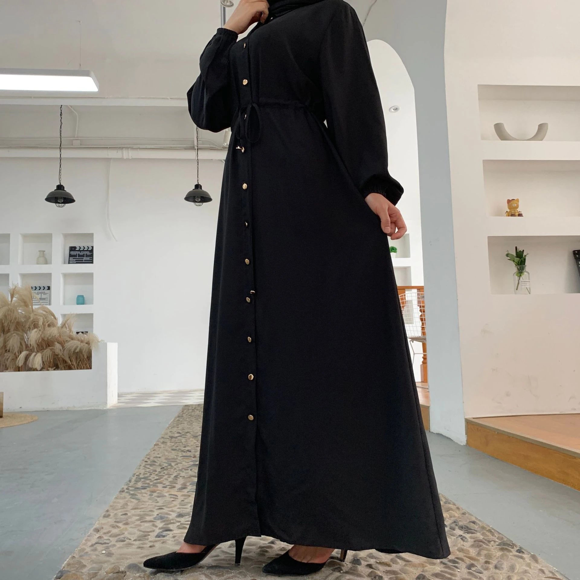 New Launch Huriya Front Open Collar Abaya - BLACK