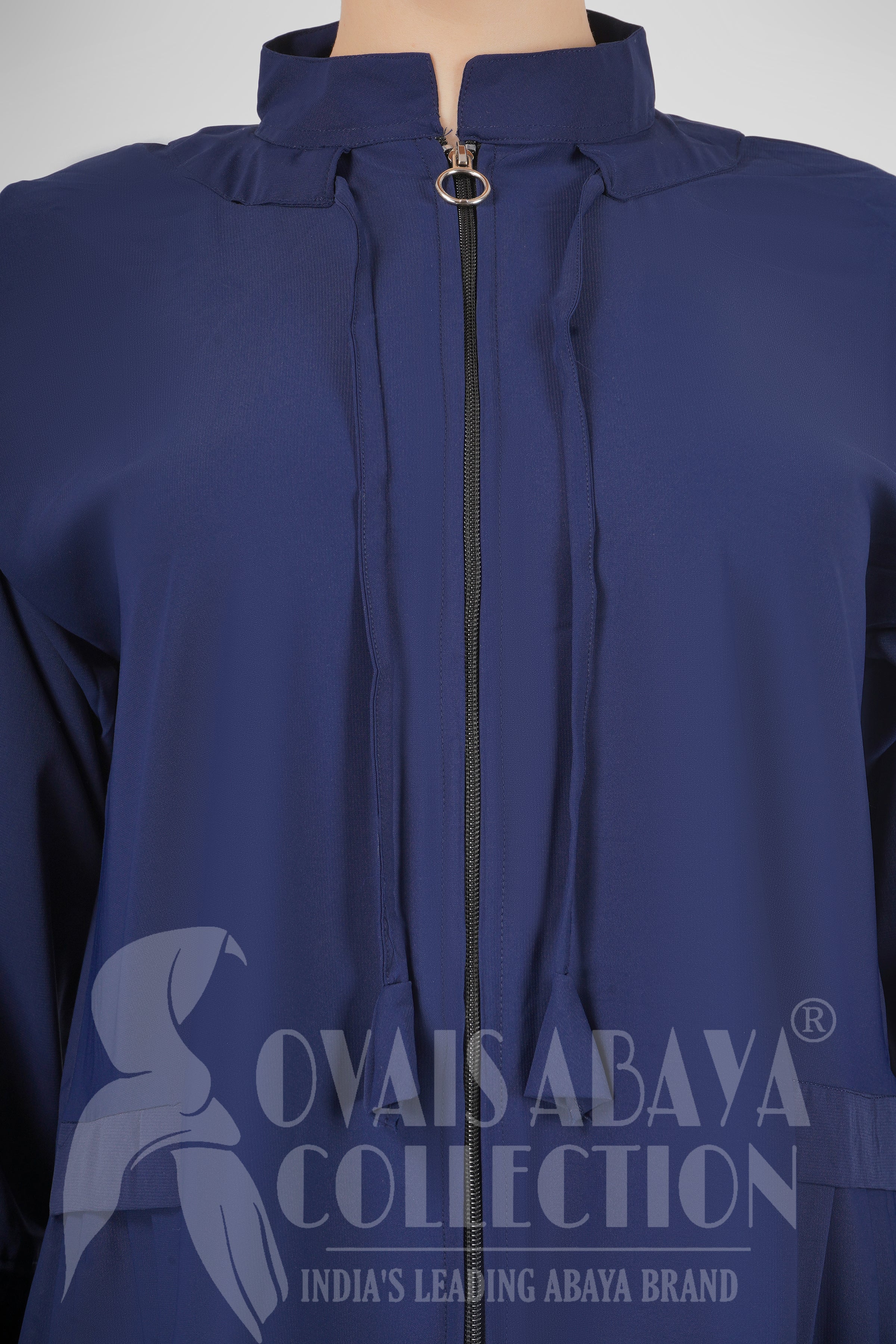 Ayrah Beautiful Side Plates Zipper Abaya - BLUE