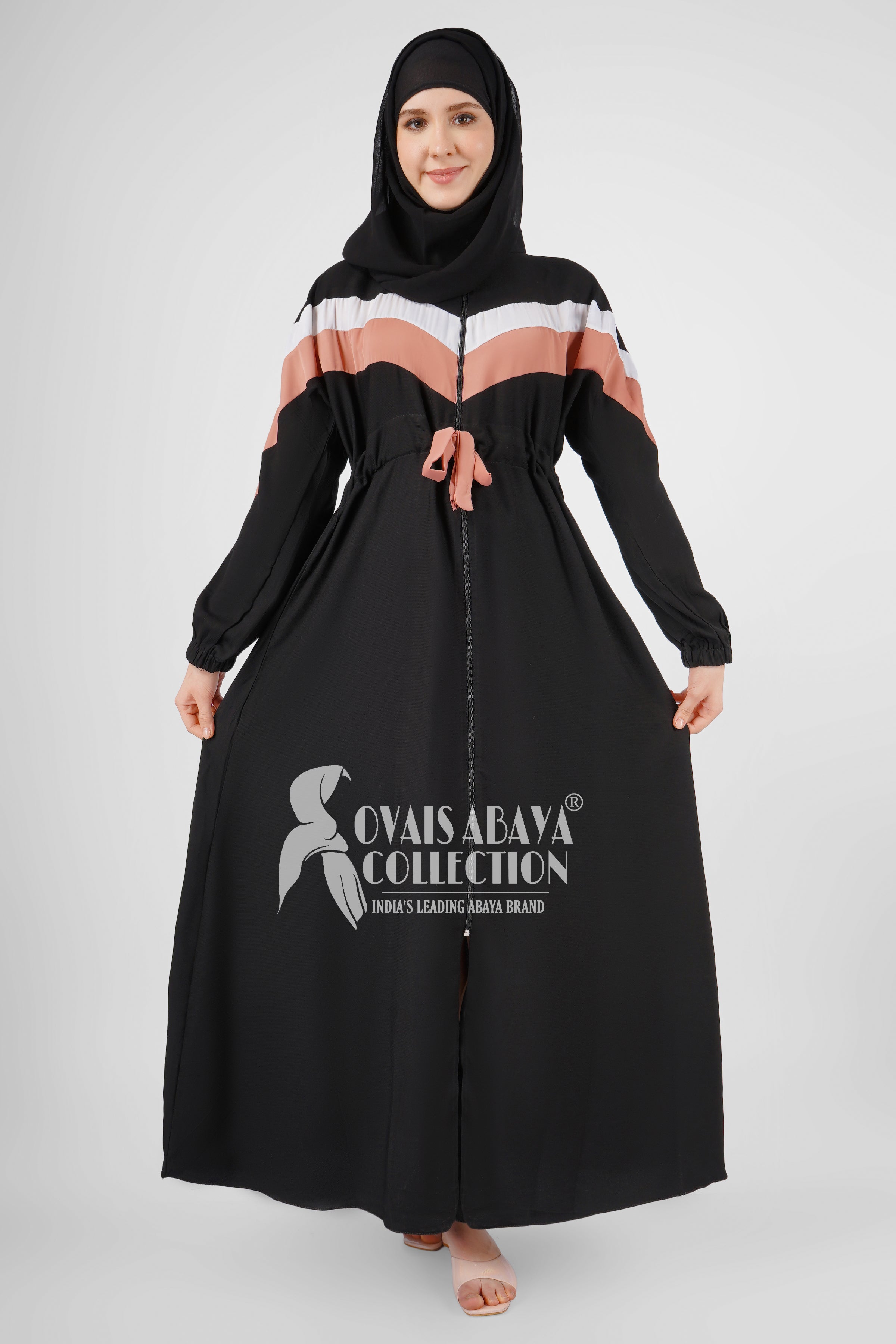 IMPORTED CONTRAST FRONT OPEN ZIPPER ABAYA ( NEW LAUNCH )