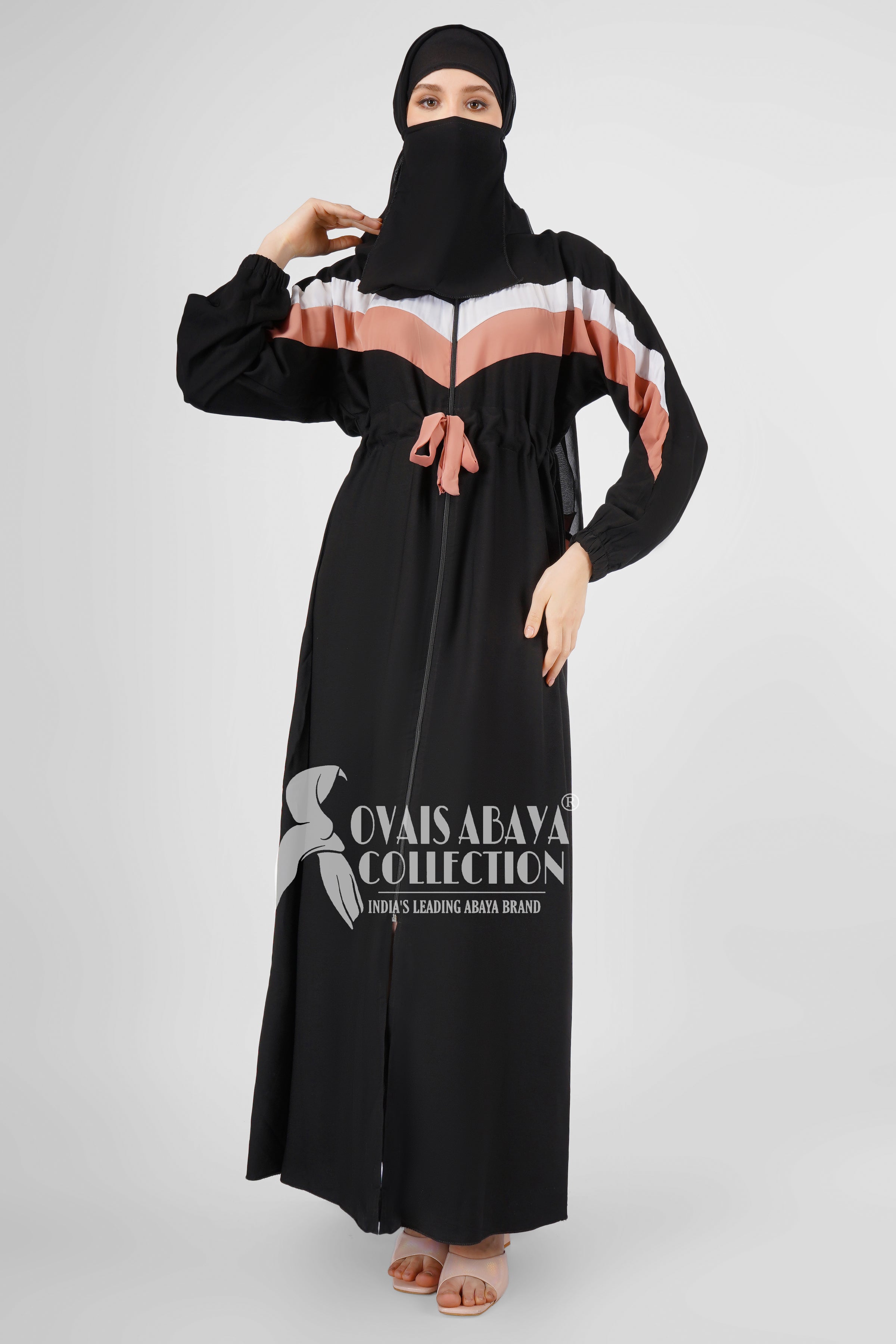 IMPORTED CONTRAST FRONT OPEN ZIPPER ABAYA ( NEW LAUNCH )