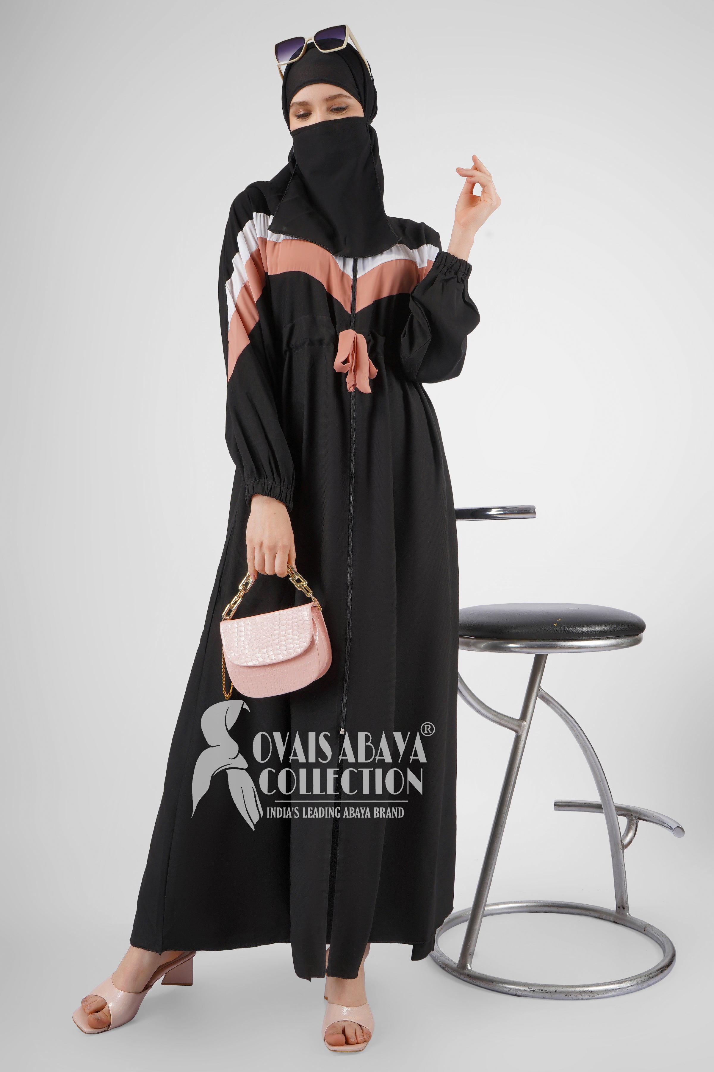 IMPORTED CONTRAST FRONT OPEN ZIPPER ABAYA ( NEW LAUNCH )
