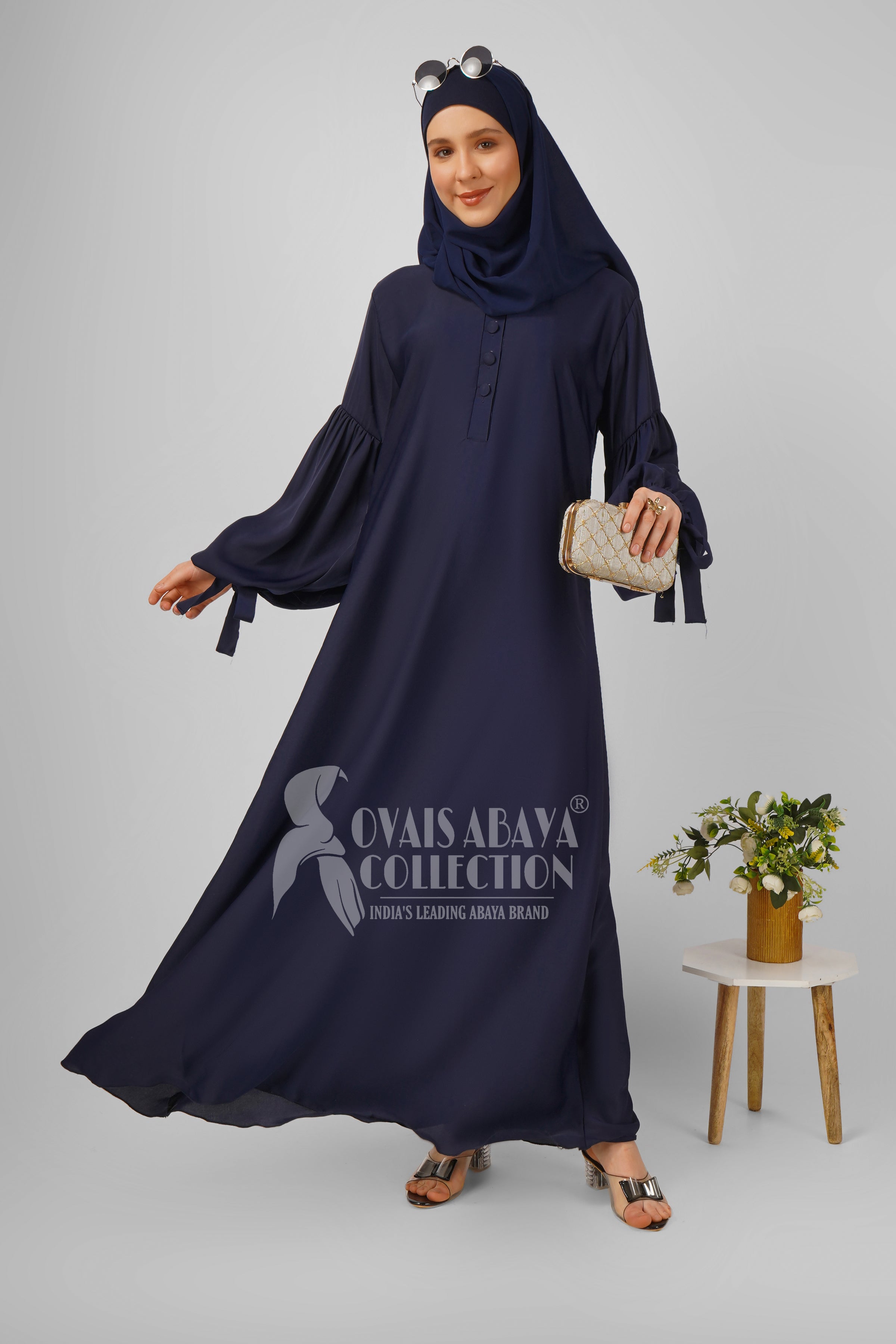 Tahura Balloon Sleeves Abaya - ( NAVY BLUE )