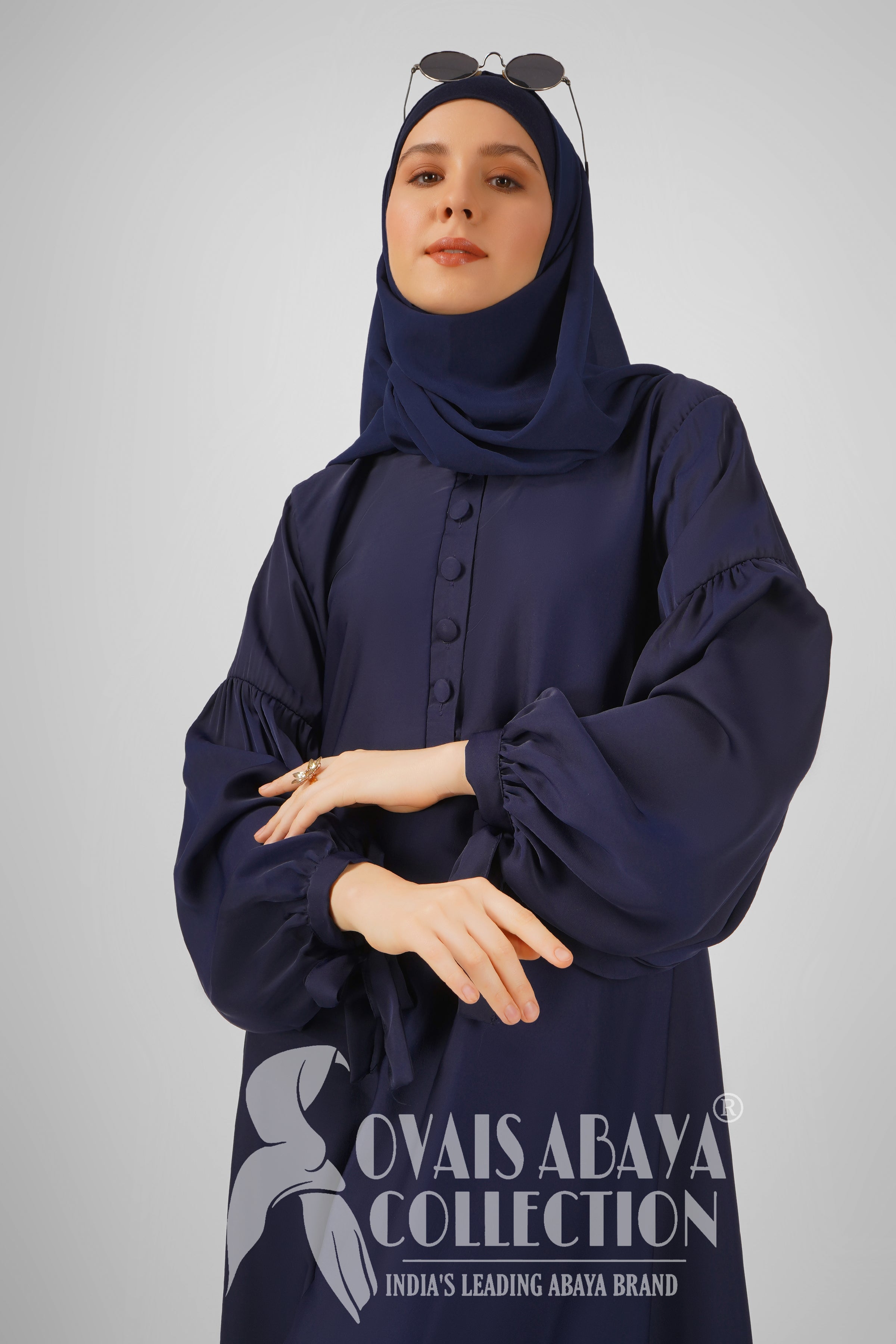 Tahura Balloon Sleeves Abaya - ( NAVY BLUE )