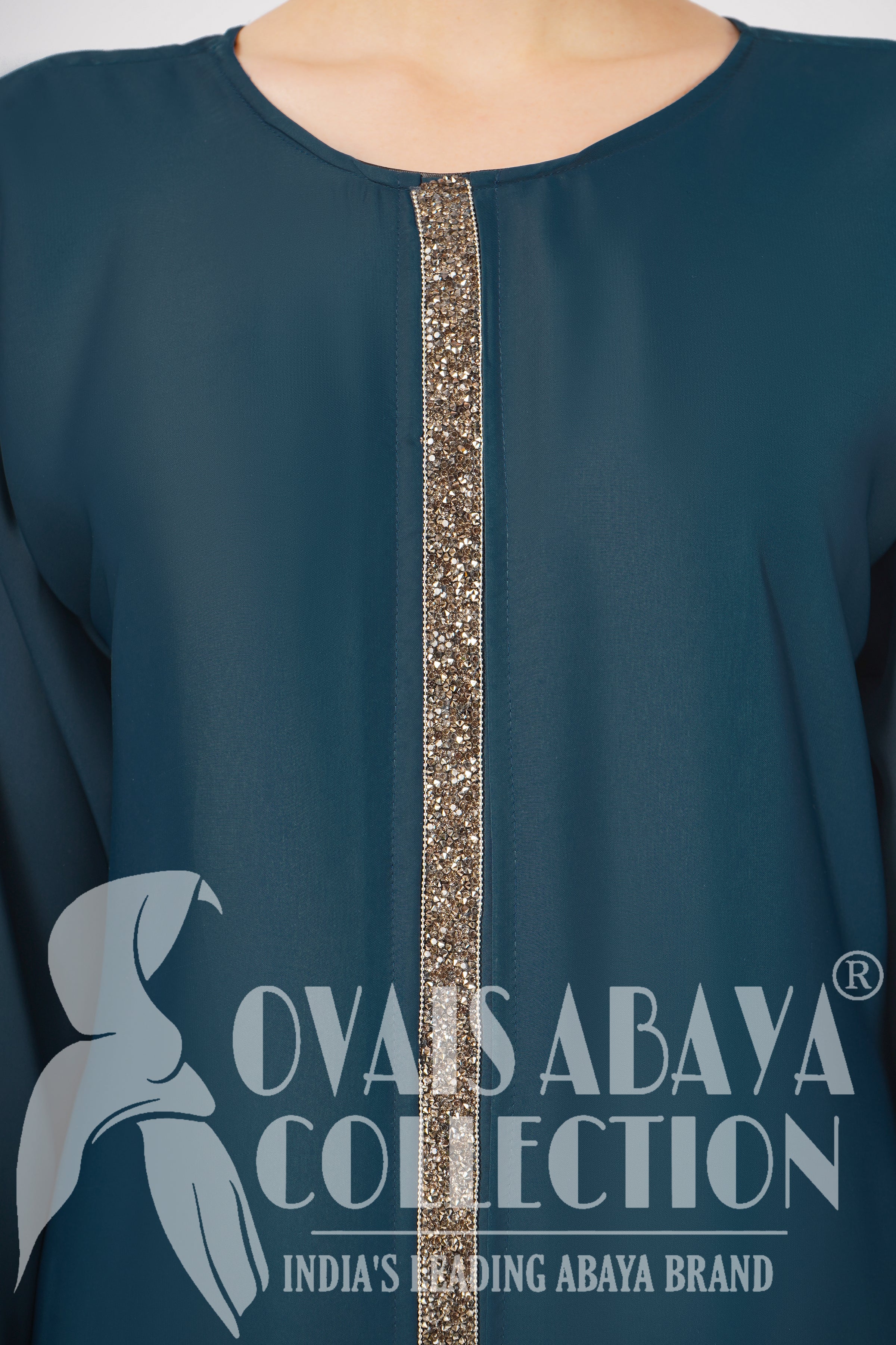 LAIBA STONE LACE ABAYA | NAVY BLUE