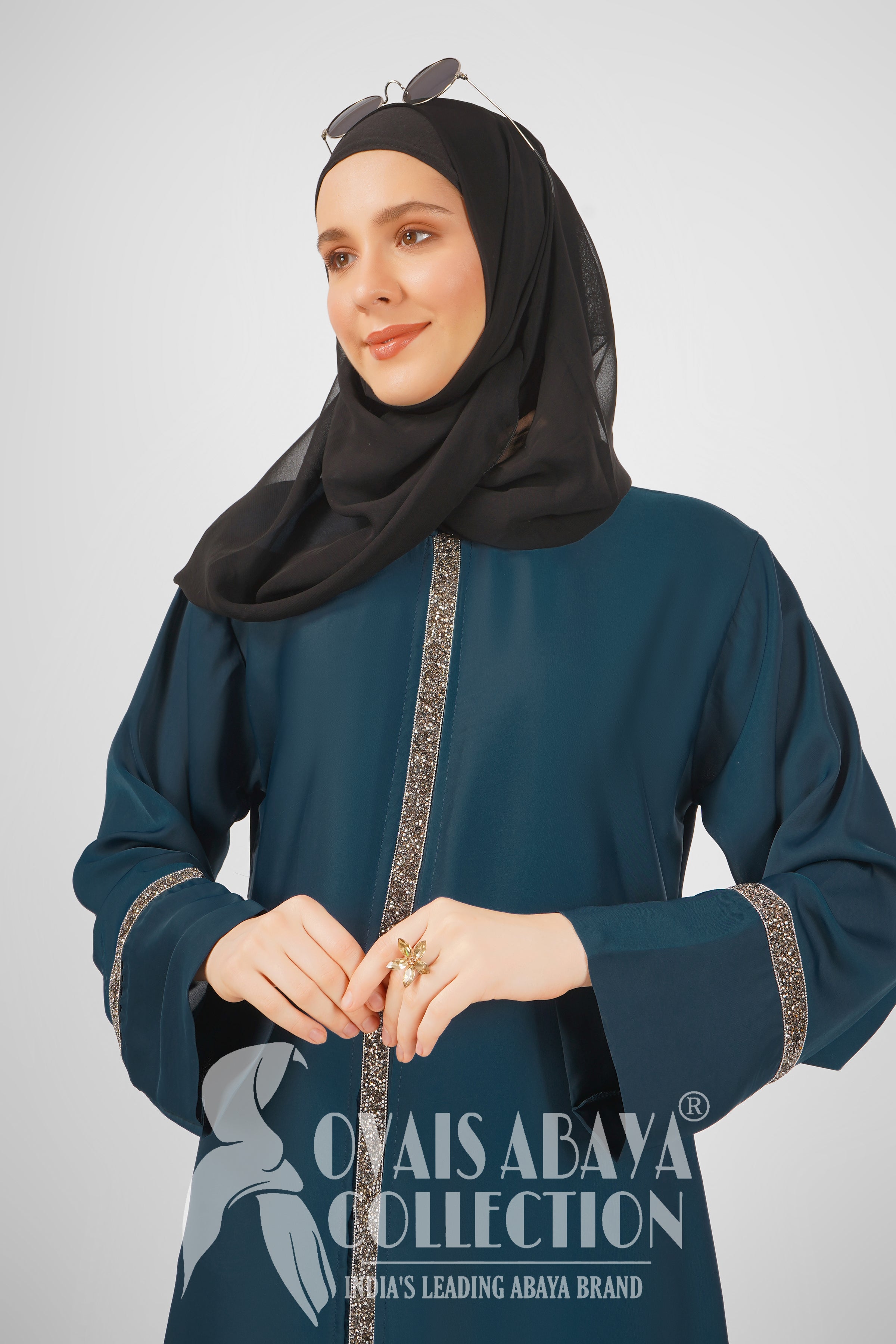 LAIBA STONE LACE ABAYA | NAVY BLUE