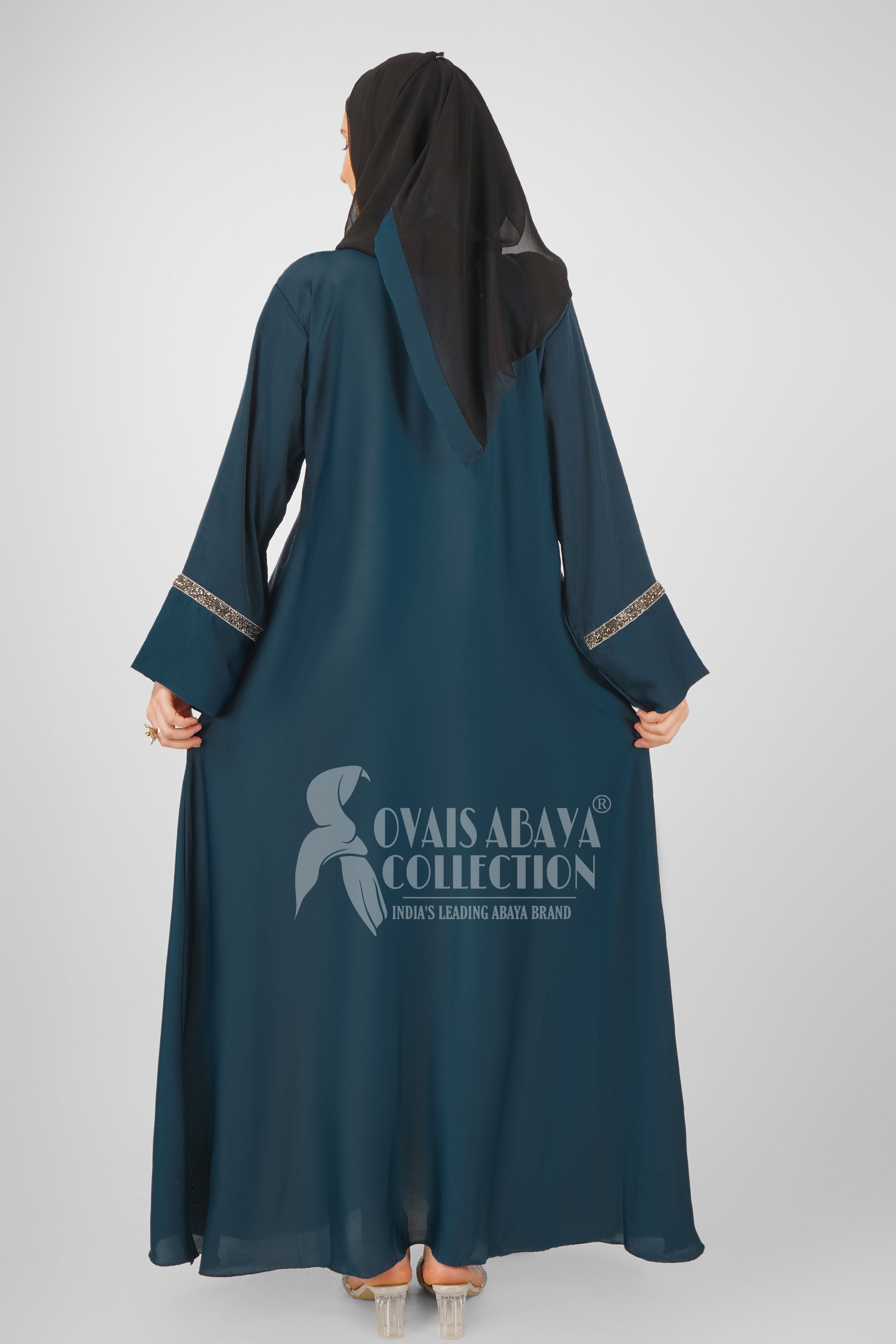 LAIBA STONE LACE ABAYA | NAVY BLUE