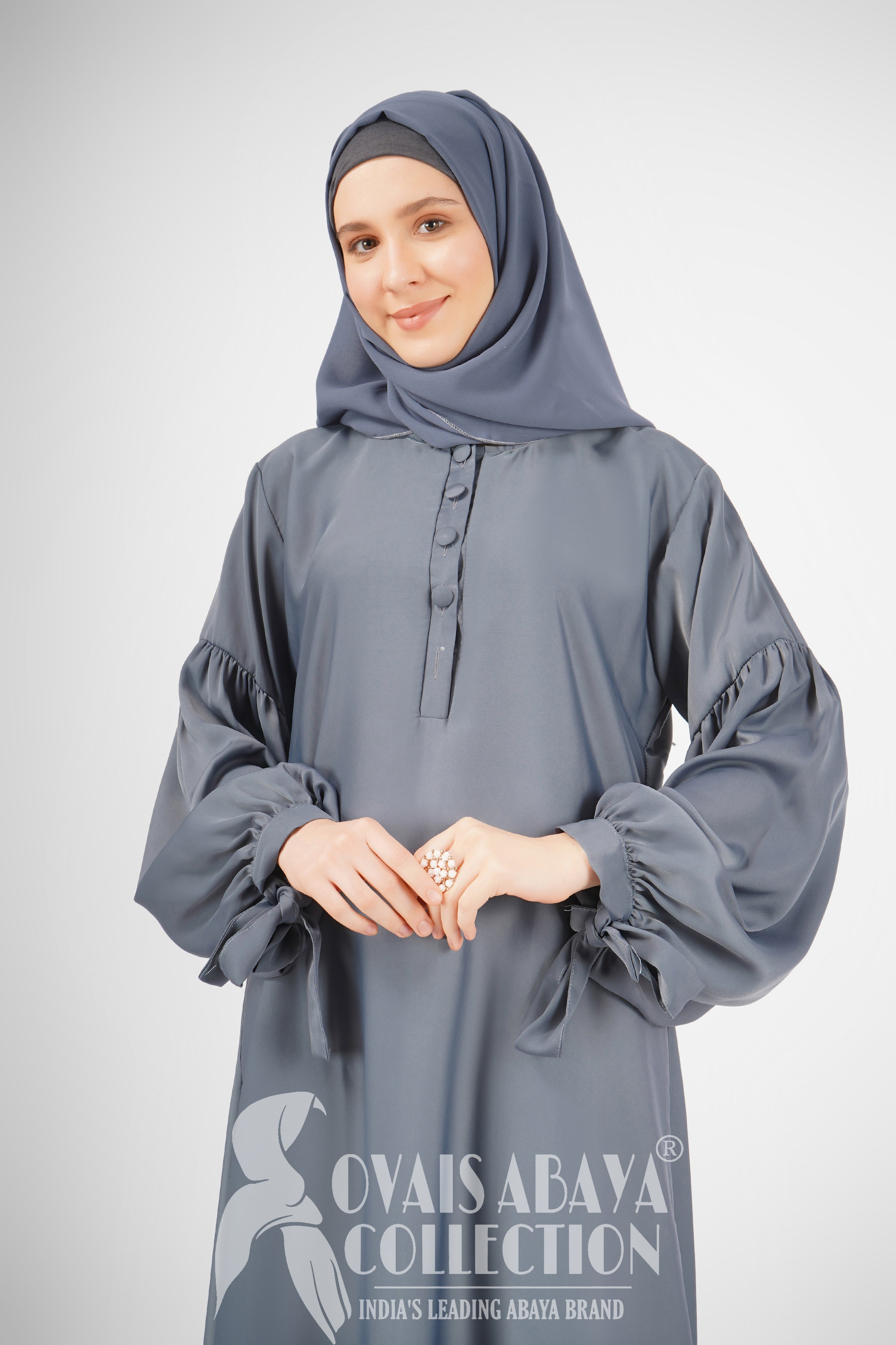 TAHURA BALLON SLEEVE ABAYA | GRAY