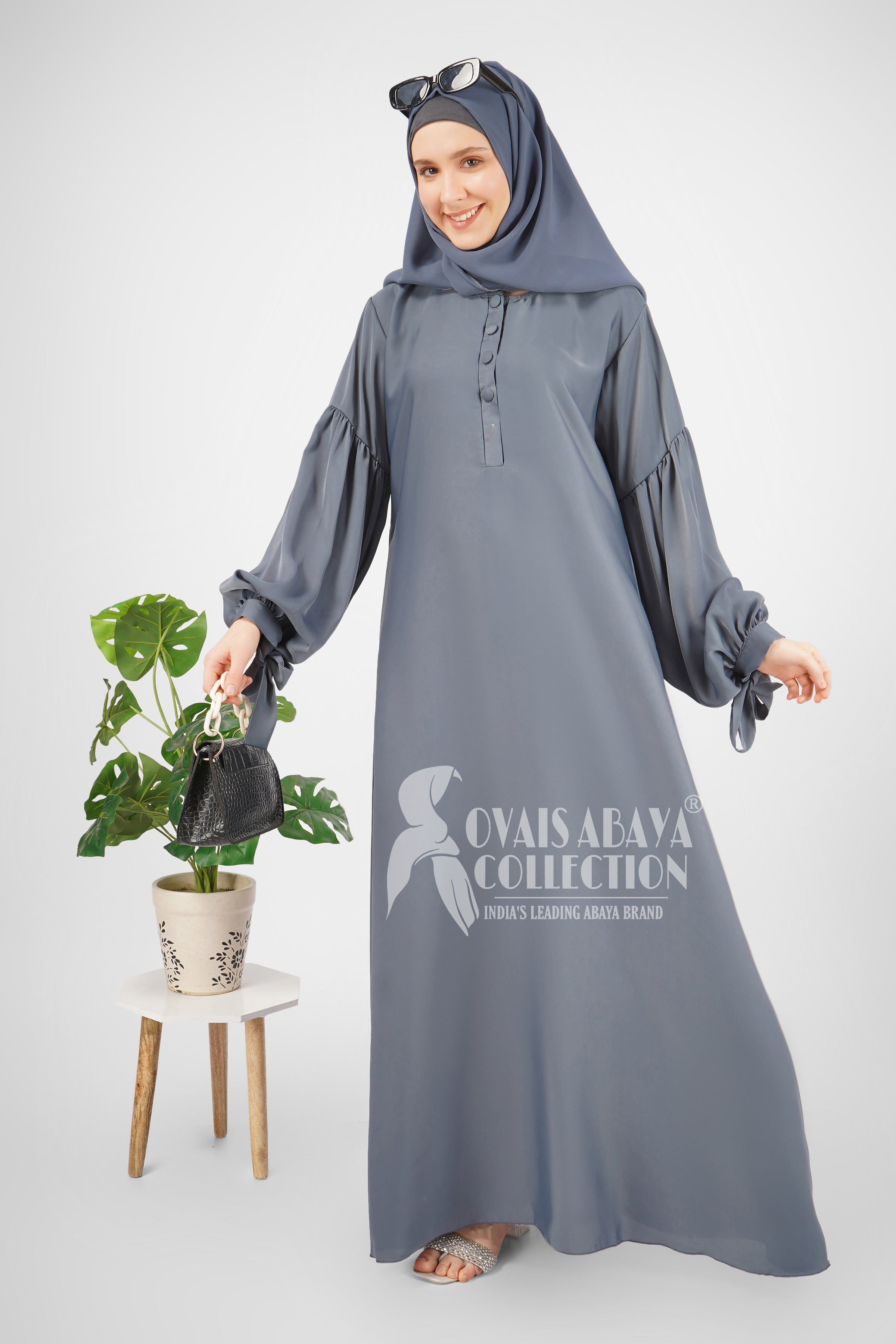 TAHURA BALLON SLEEVE ABAYA | GRAY