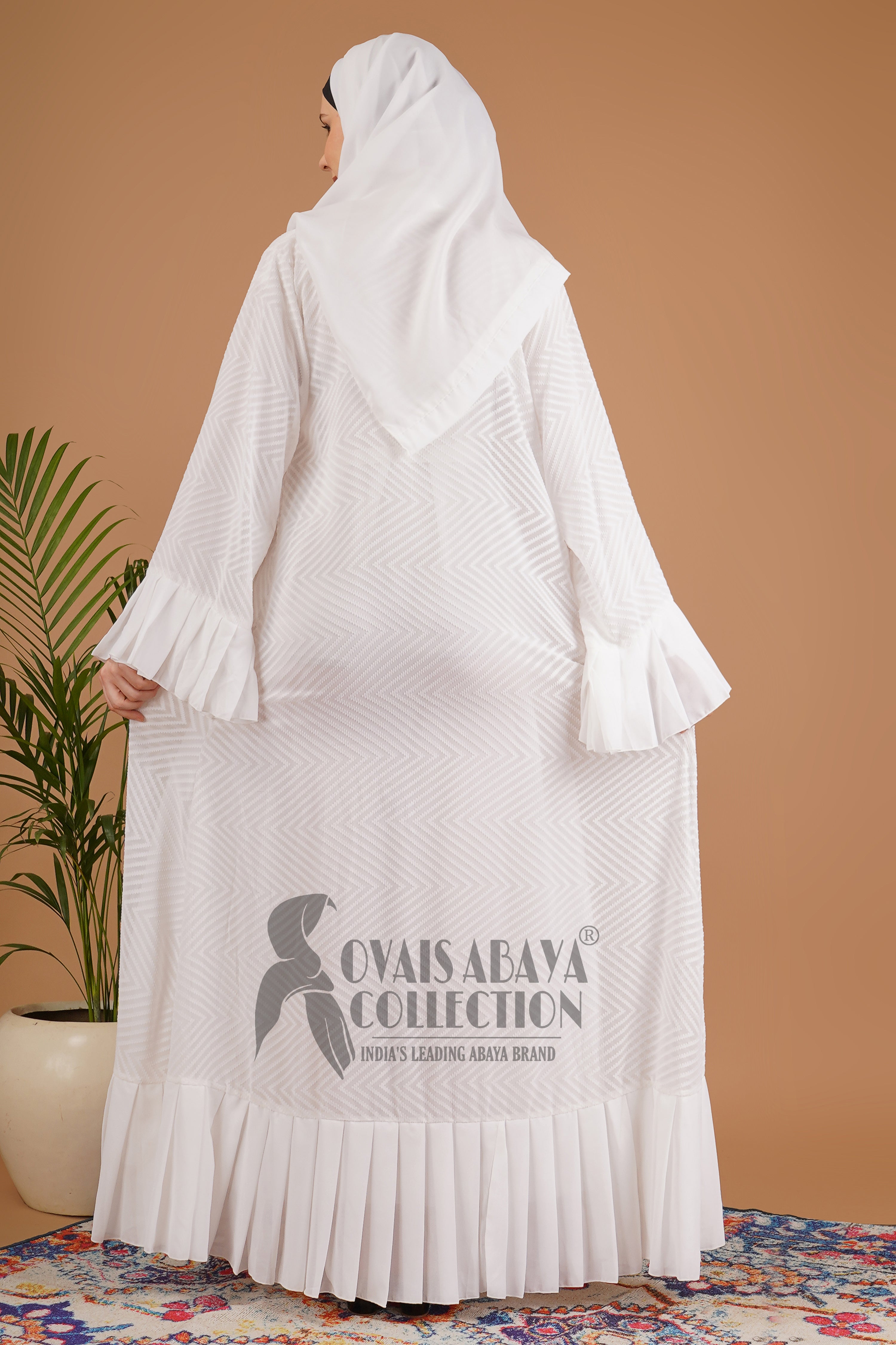 SPL WHITE EMBOS DOUBLE SHRUG ABAYA | WHITE