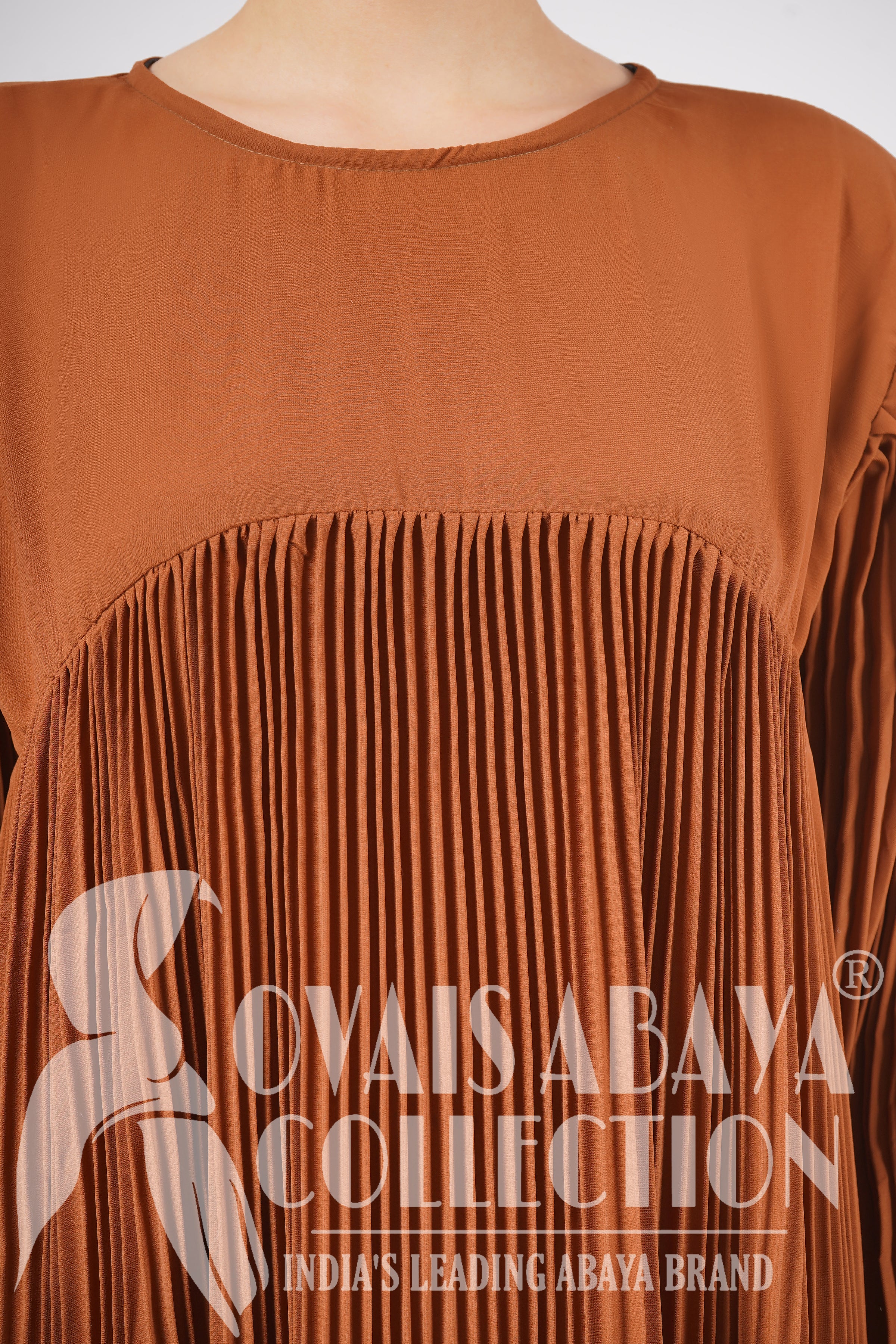 RIDA PLATED FRILL ABAYA | MOCHA BROWN