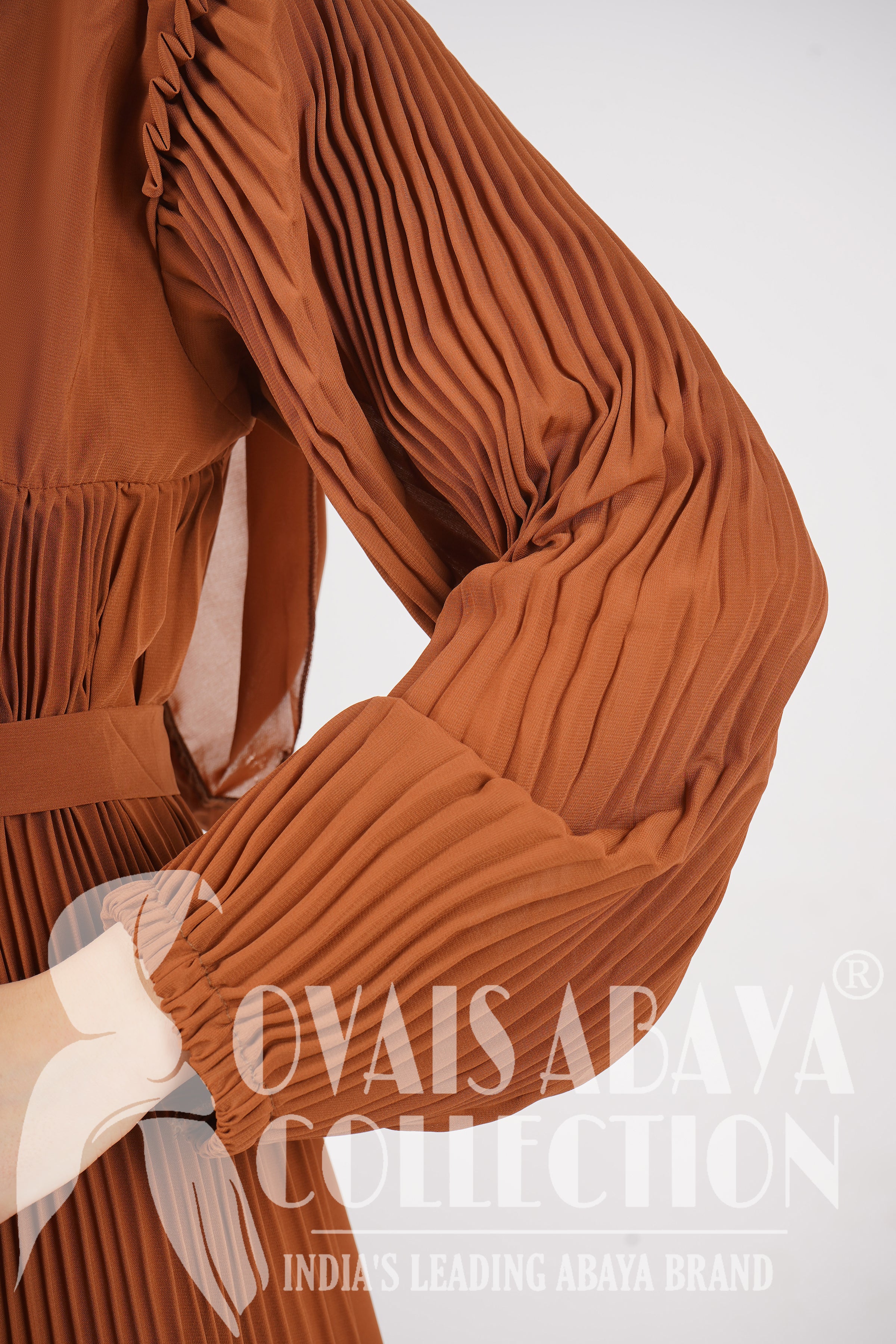 RIDA PLATED FRILL ABAYA | MOCHA BROWN