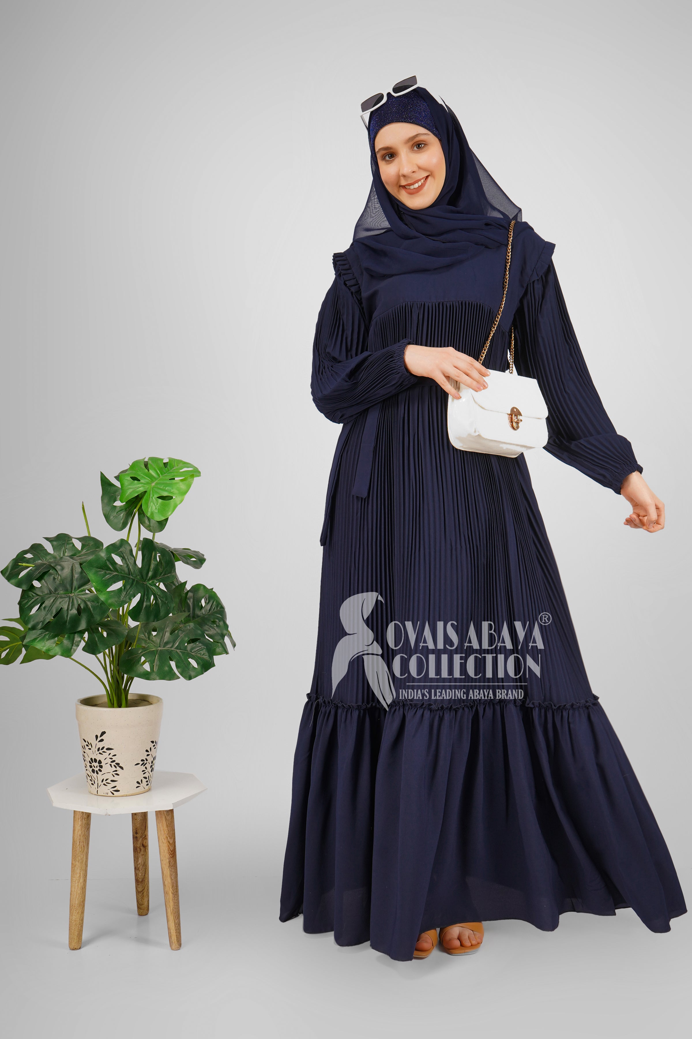 RIDA PLATED FRILL ABAYA | ROYAL BLUE