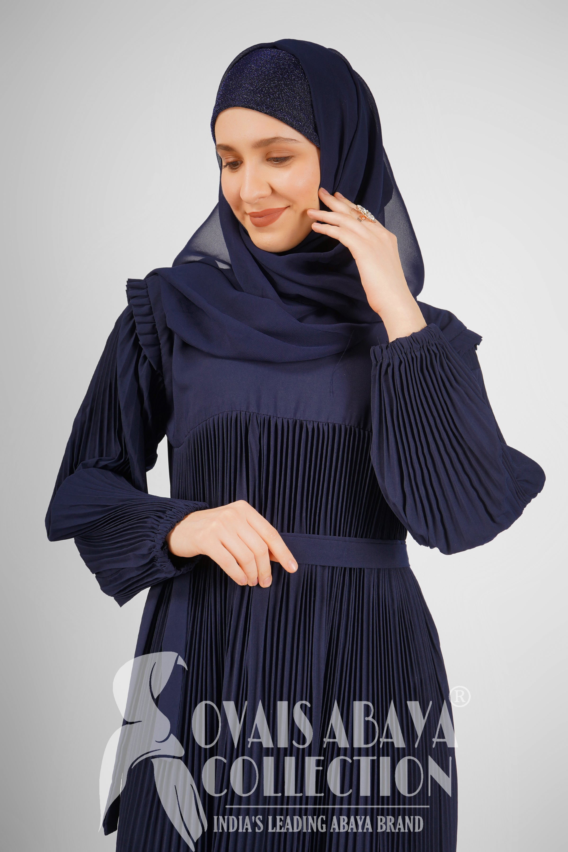RIDA PLATED FRILL ABAYA | ROYAL BLUE