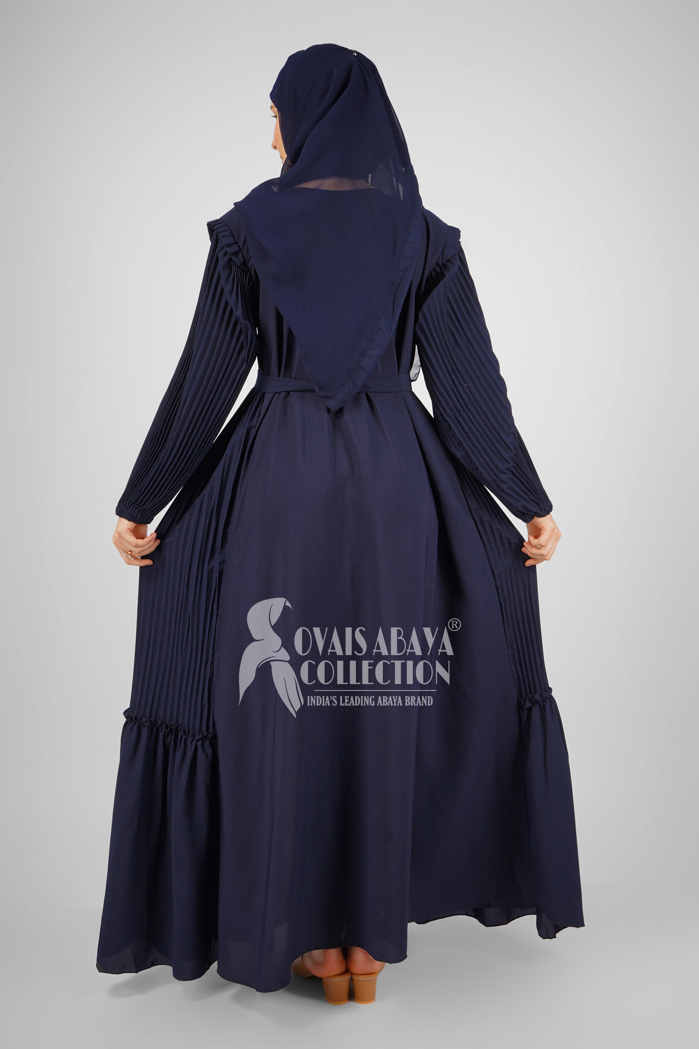 RIDA PLATED FRILL ABAYA | ROYAL BLUE