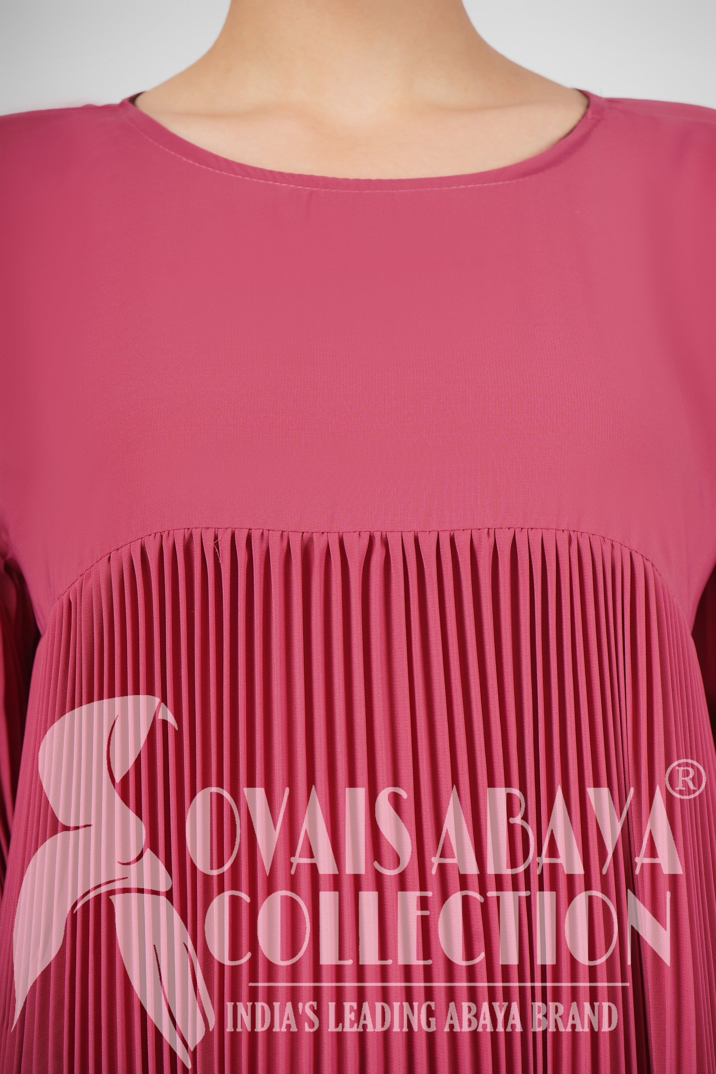 RIDA PLATED FRILL ABAYA | MAUVE PINK