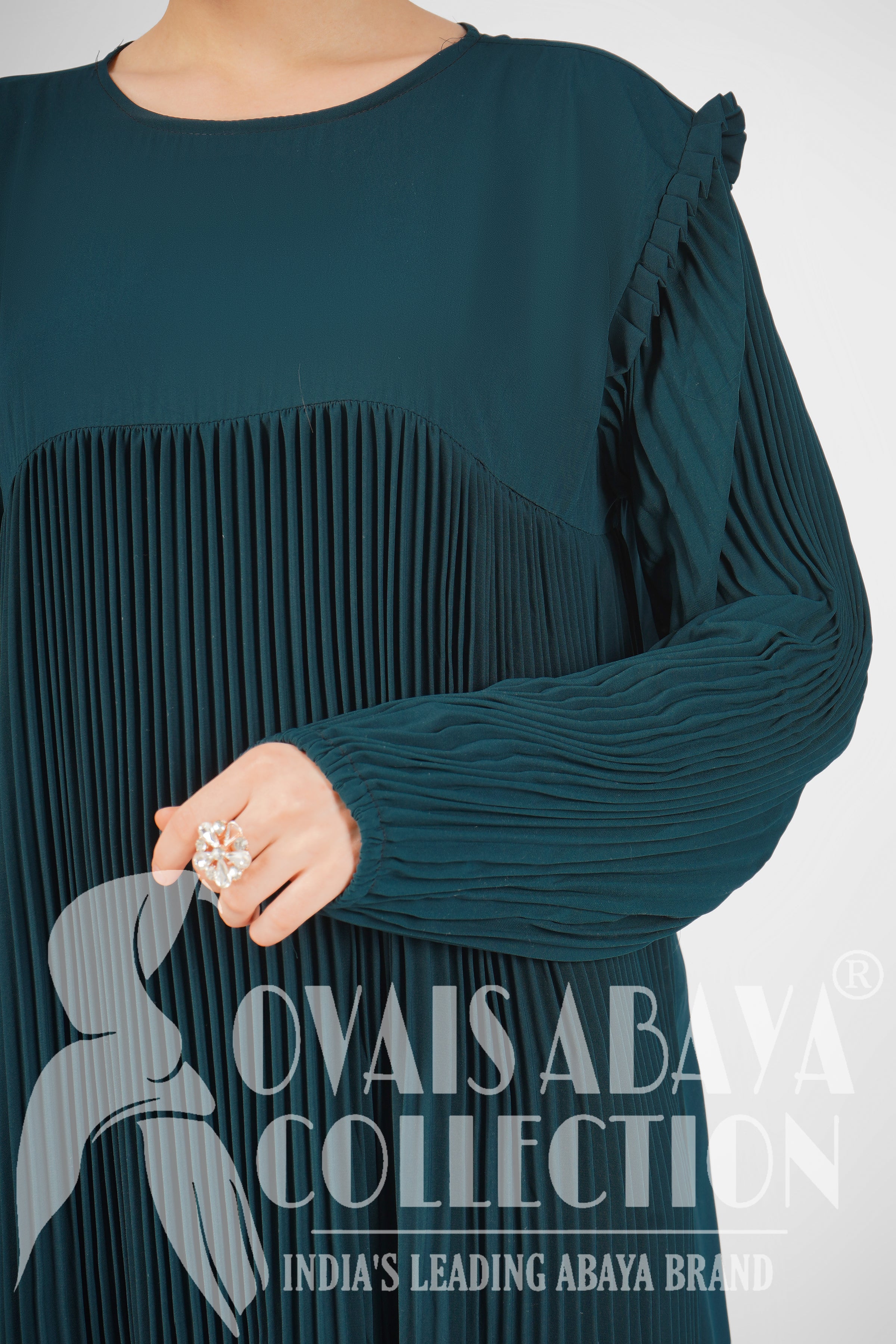 RIDA PLATED FRILL ABAYA | TEAL