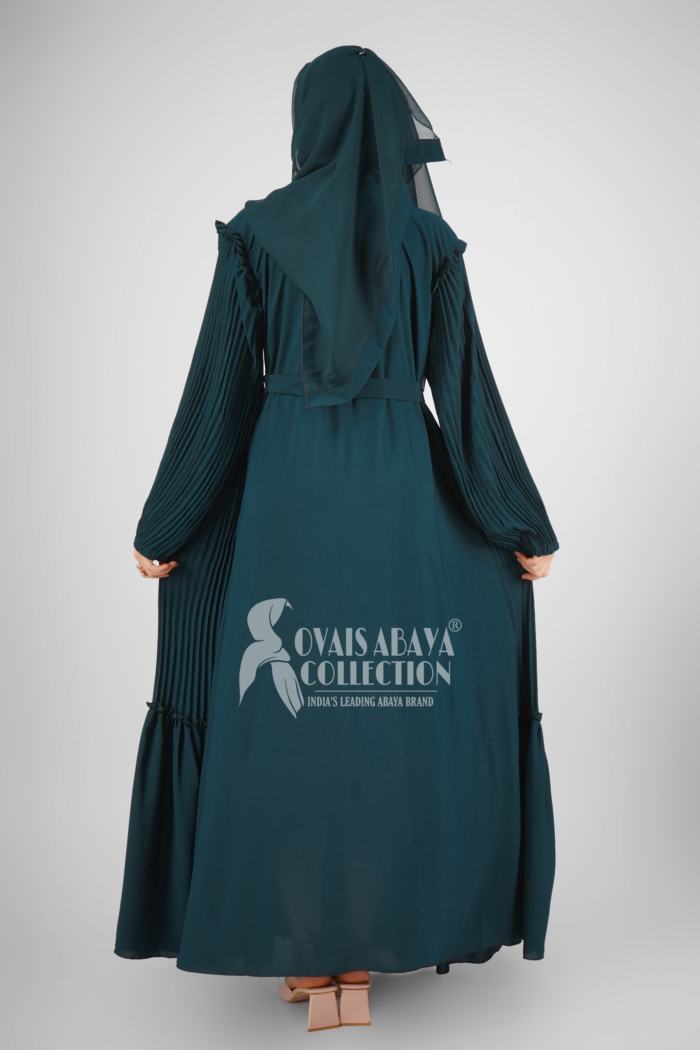 RIDA PLATED FRILL ABAYA | TEAL