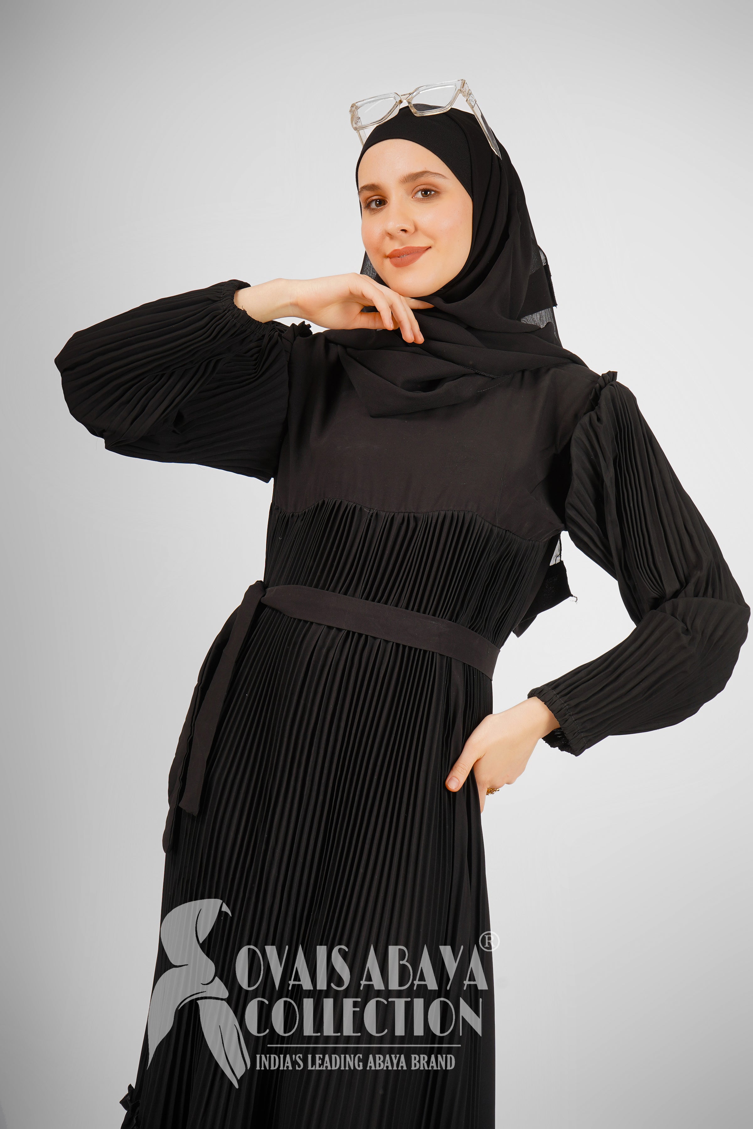 RIDA PLATED FRILL ABAYA | BLACK