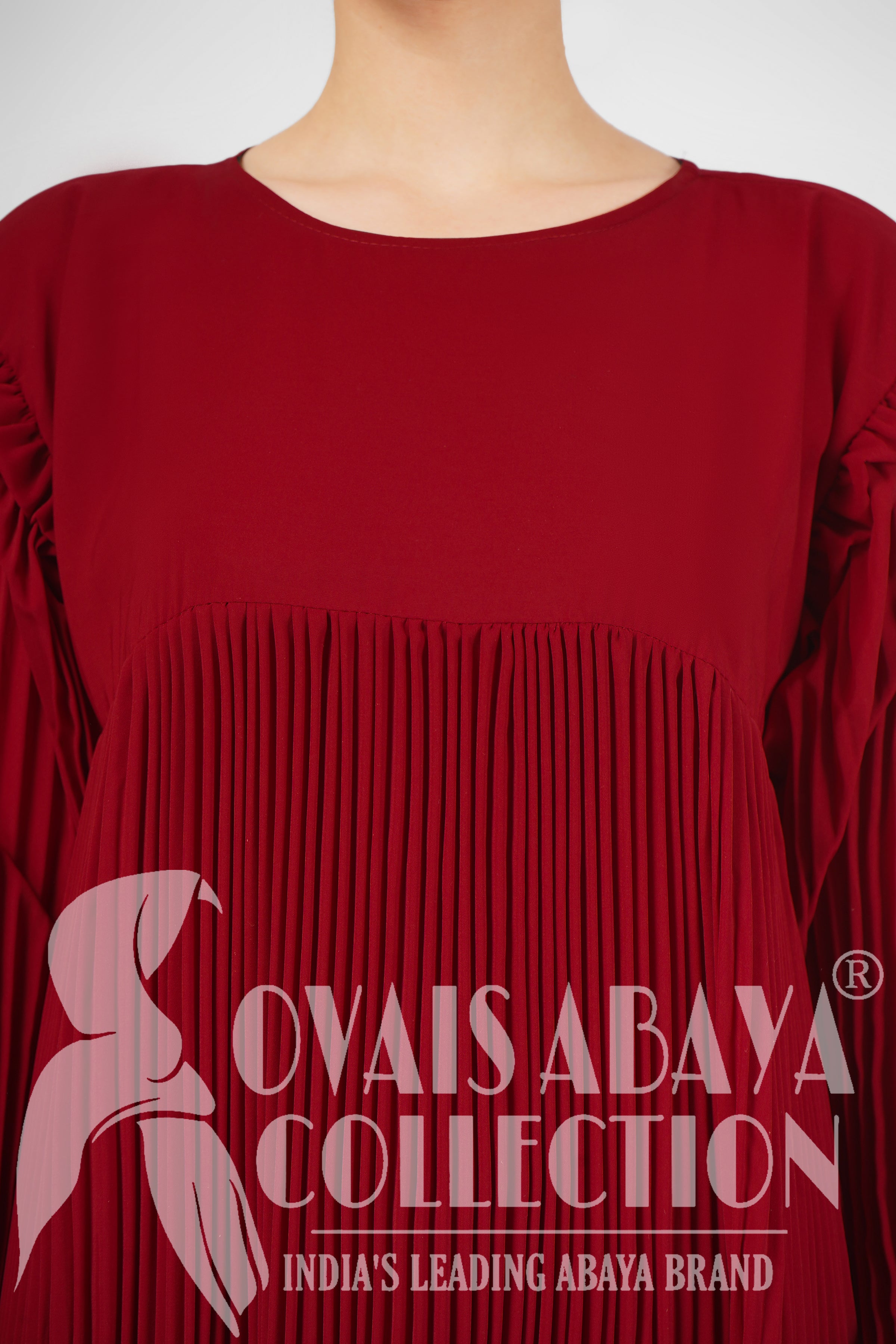 RIDA PLATED FRILL ABAYA | LITE RED