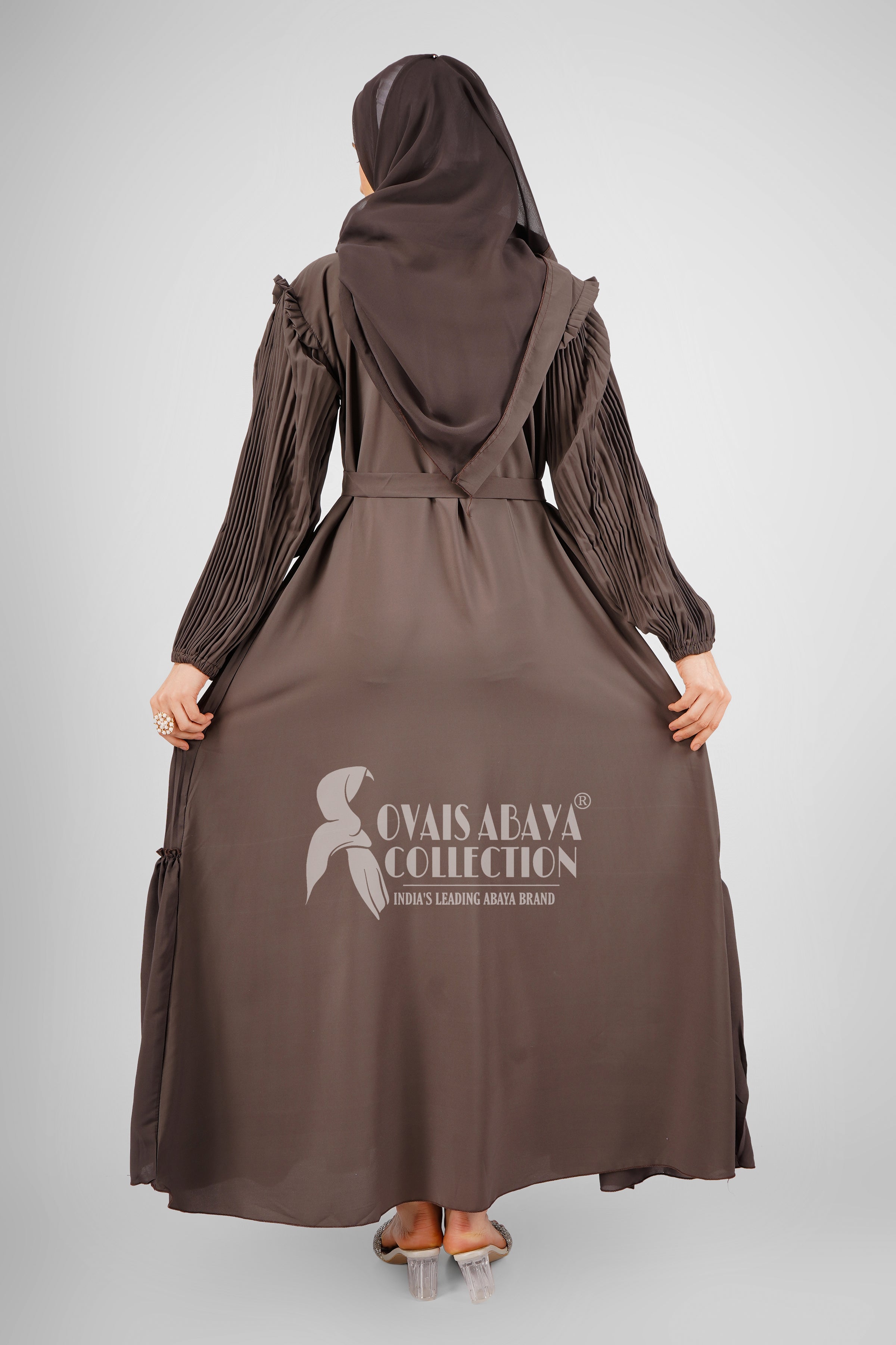 RIDA PLATED FRILL ABAYA | DARK GRAY