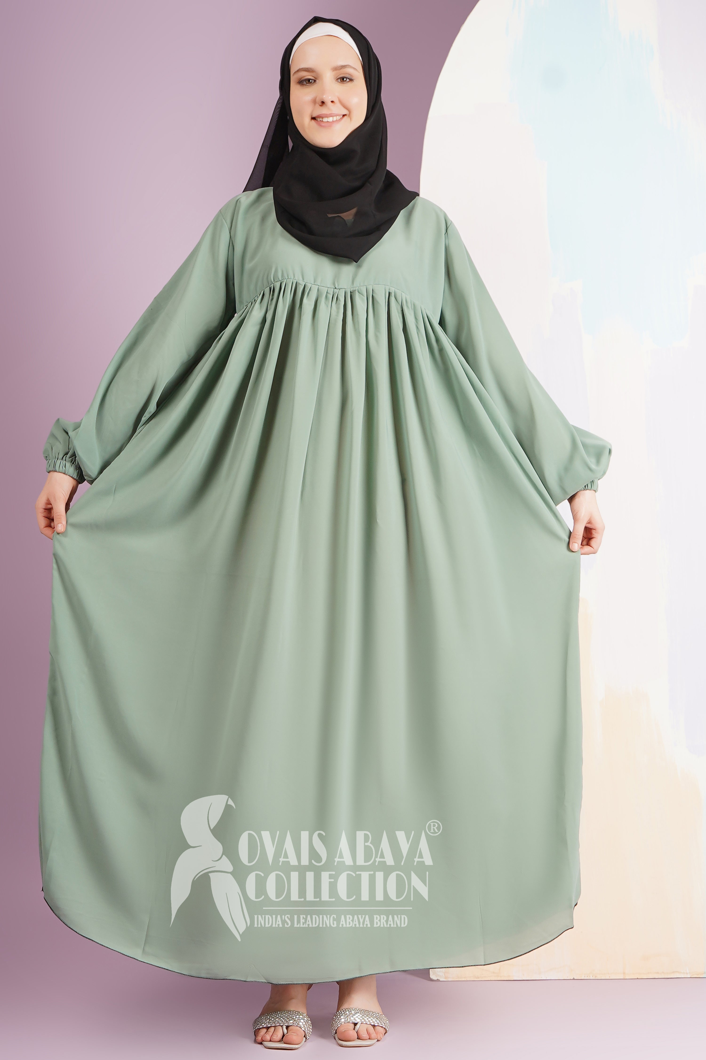 MARYAM BALLOON SLEEVE ABAYA | SEA GREEN