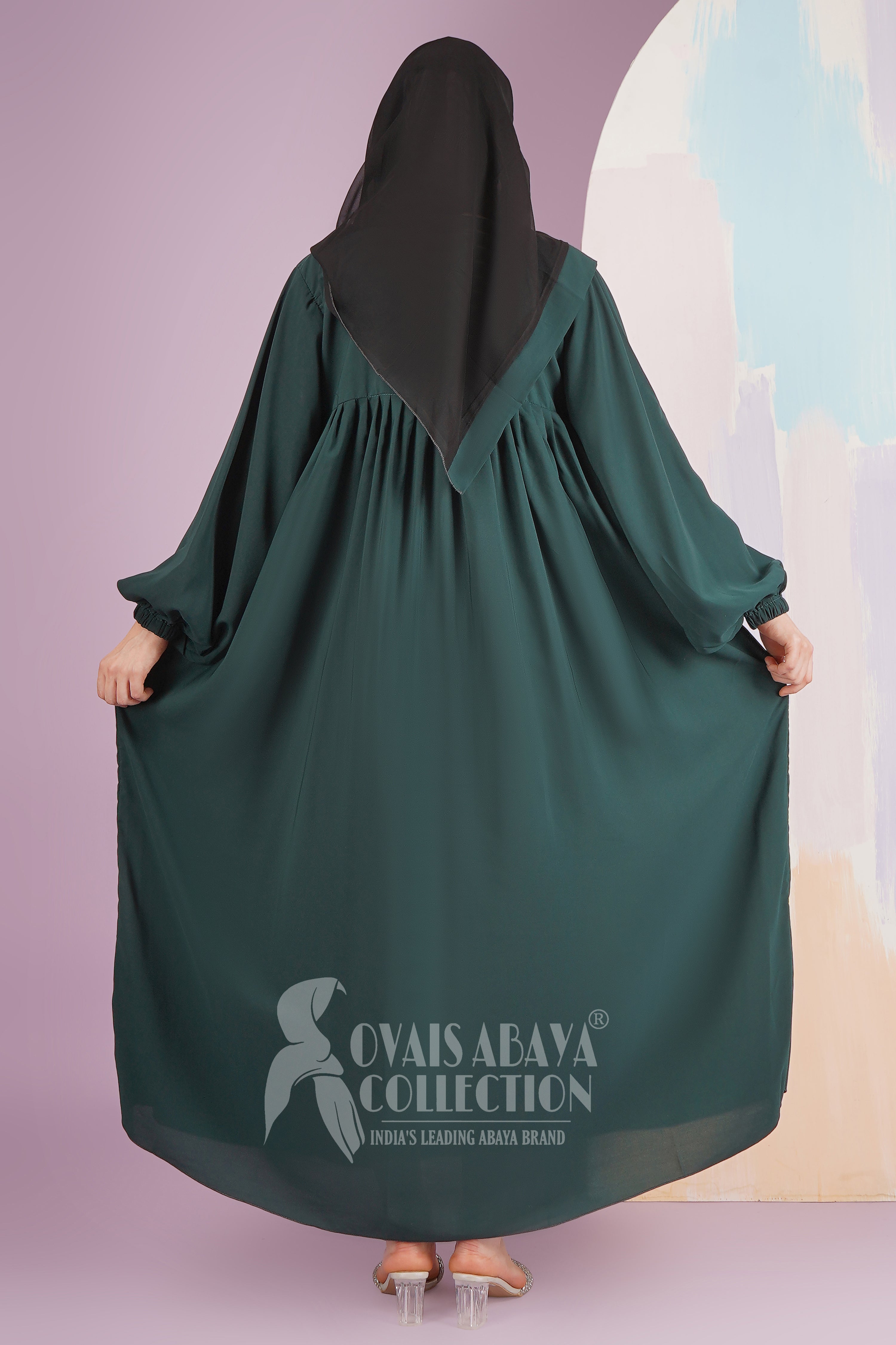 MARYAM BALLOON SLEEVE ABAYA | BOTTLE GREEN