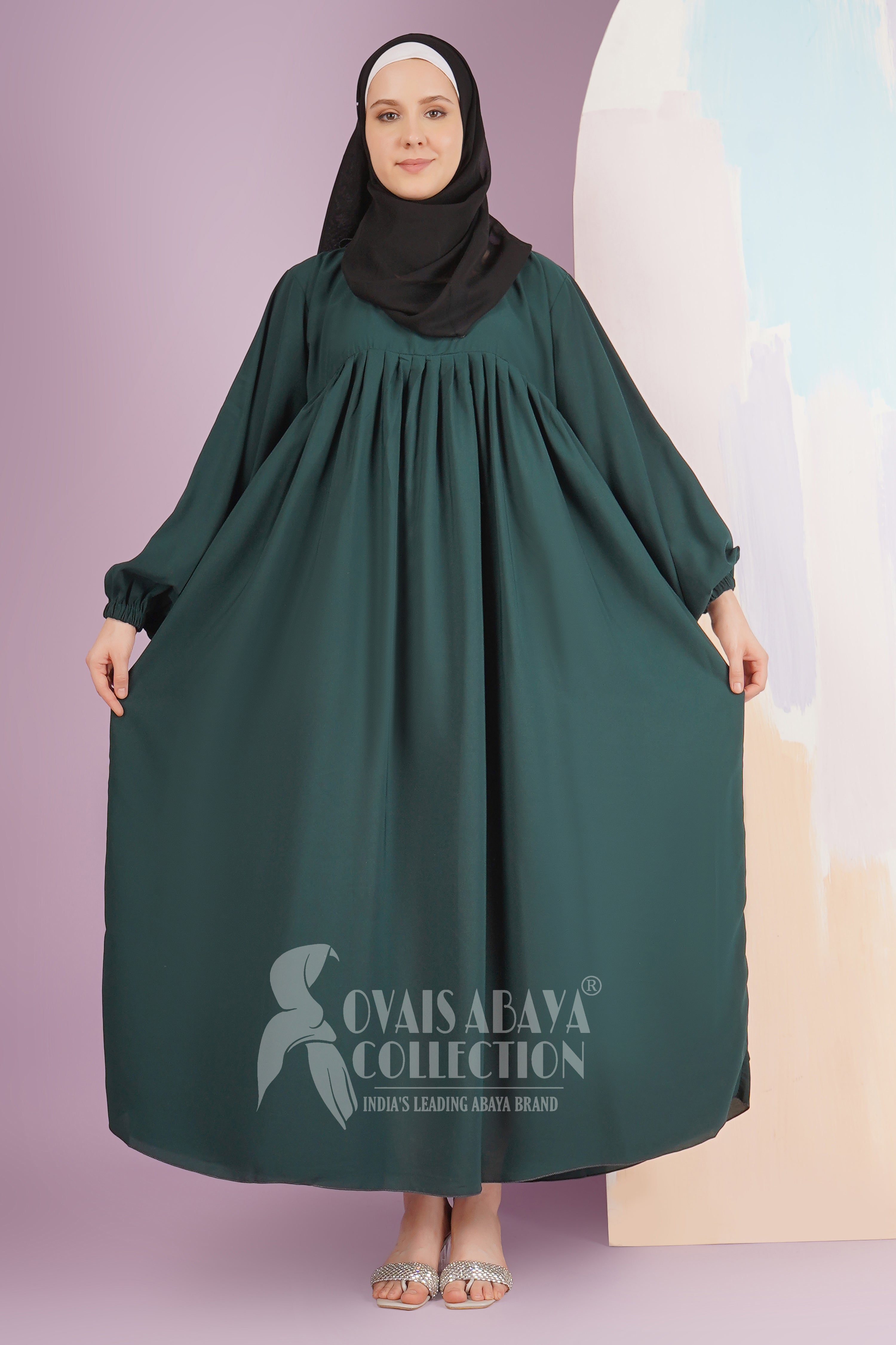 MARYAM BALLOON SLEEVE ABAYA | BOTTLE GREEN