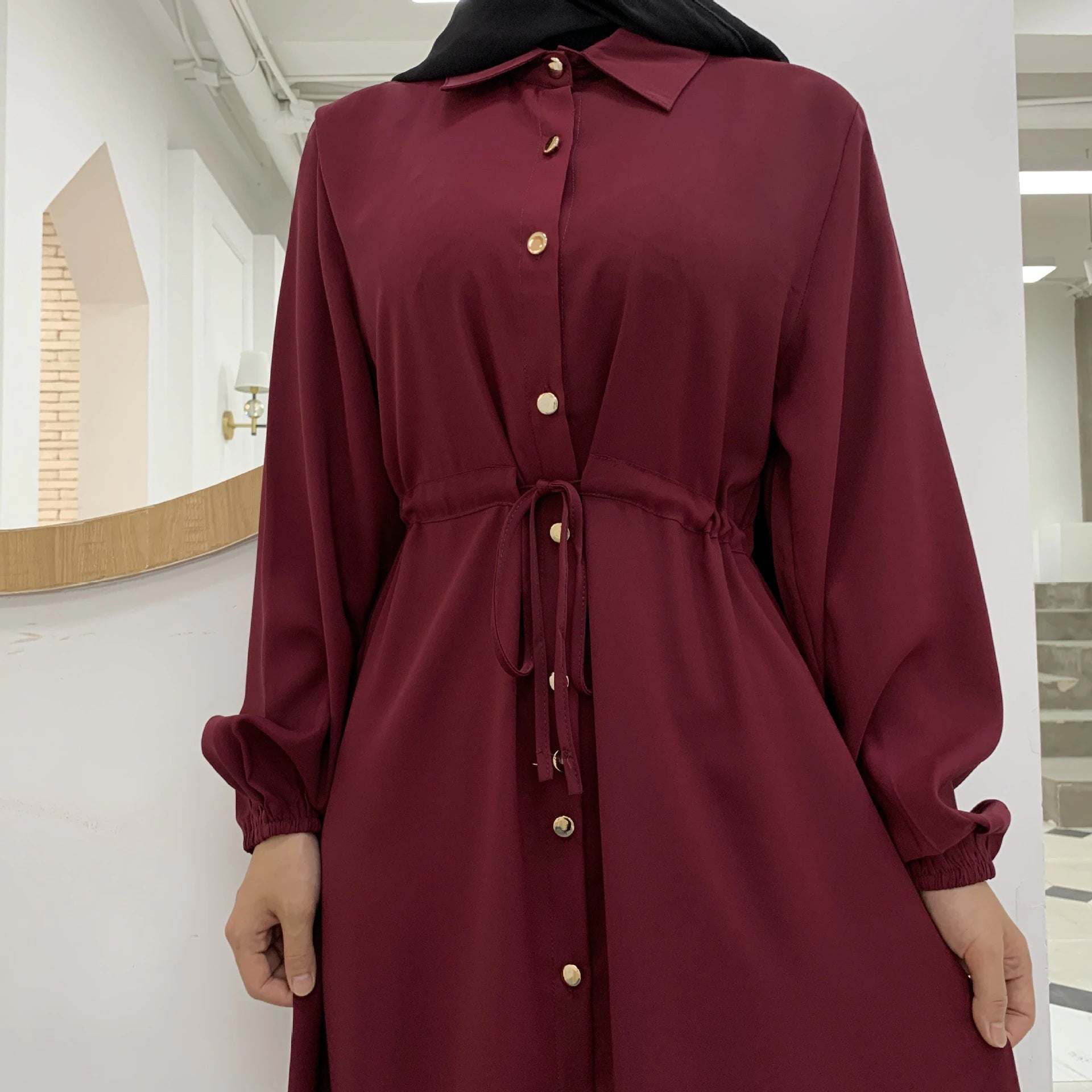 New Launch Huriya Front Open Collar Abaya MAROON ( Limited Stock )