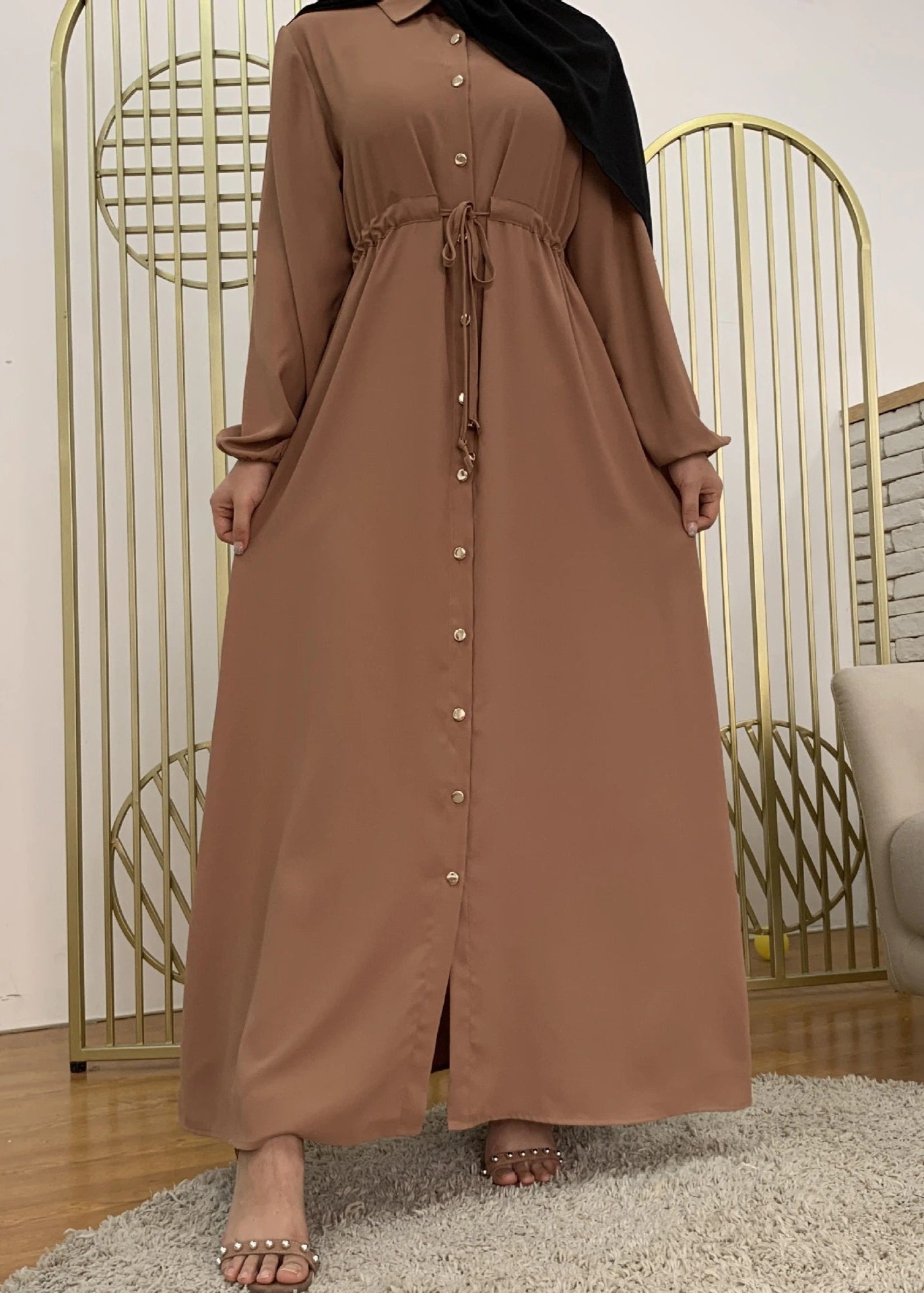 HURIYA FRONT OPEN ABAYA | COLLER BROWN