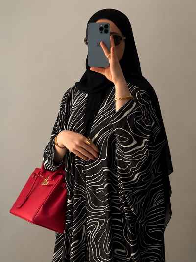 KASHAF DOUBLE SHRUG ABAYA | BLACK