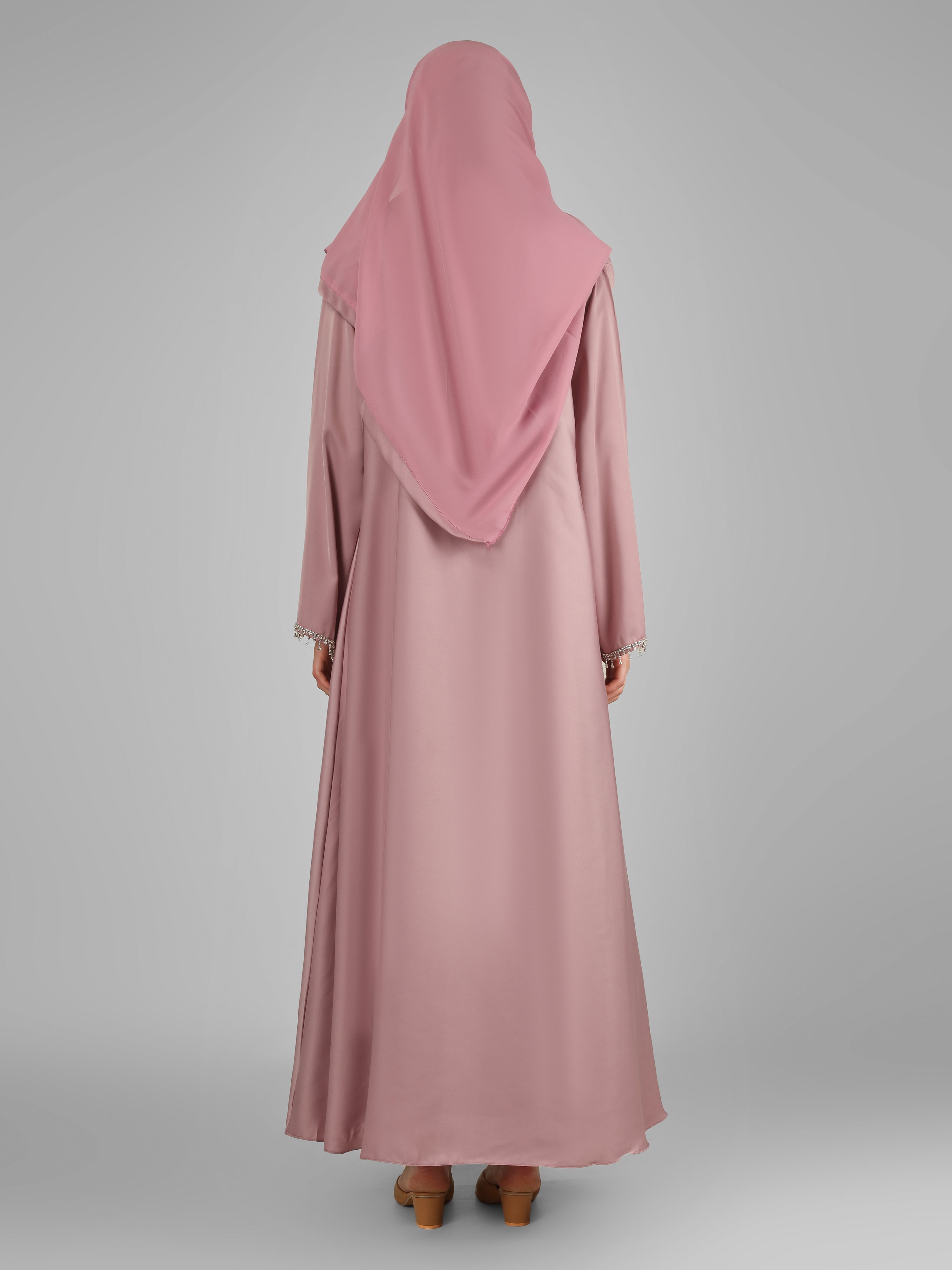 SAFFIA DOUBLE SHRUG LACE ABAYA | MAUVE PINK