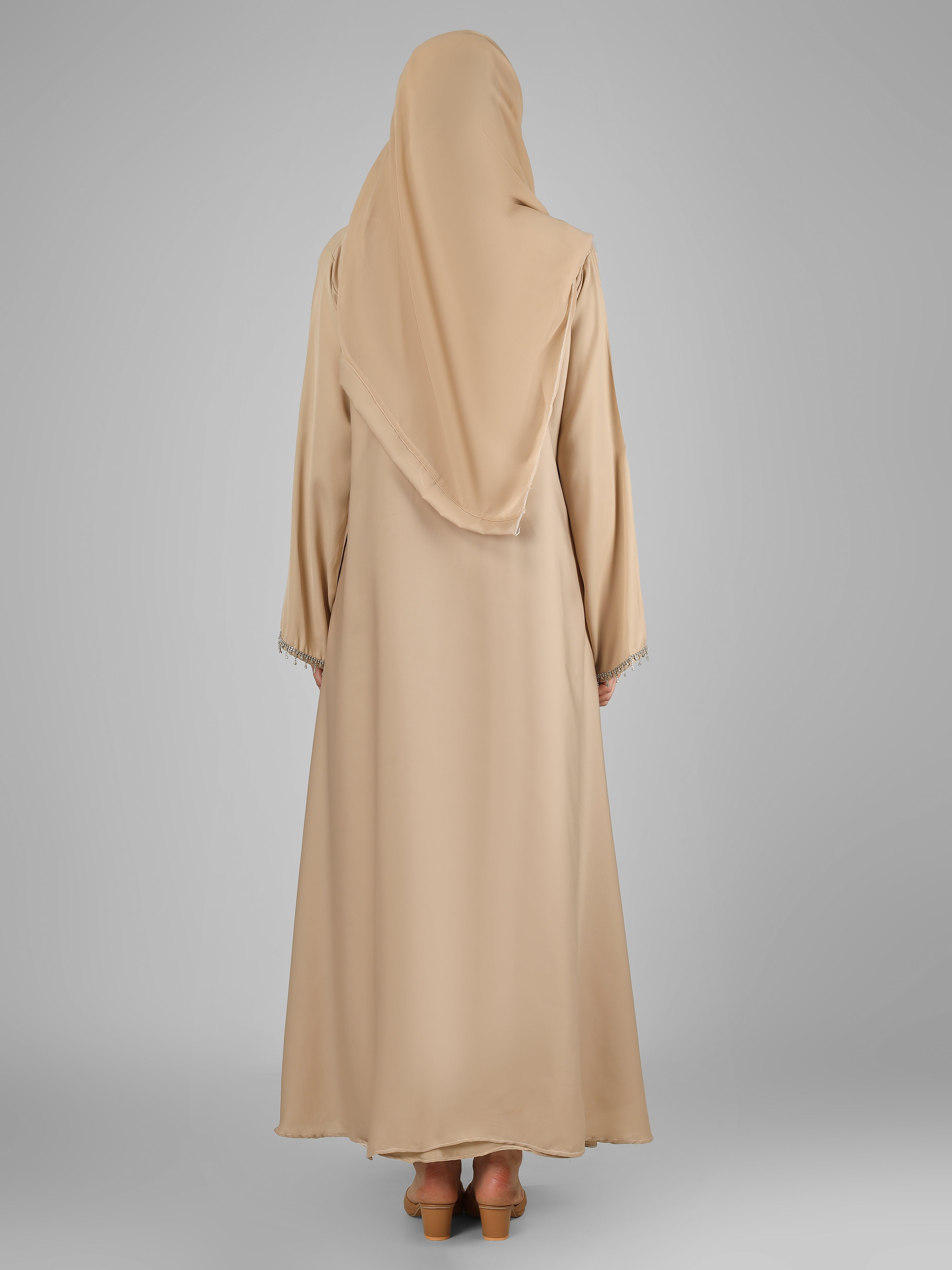 SAFFIA DOUBLE SHRUG LACE ABAYA | NUDE