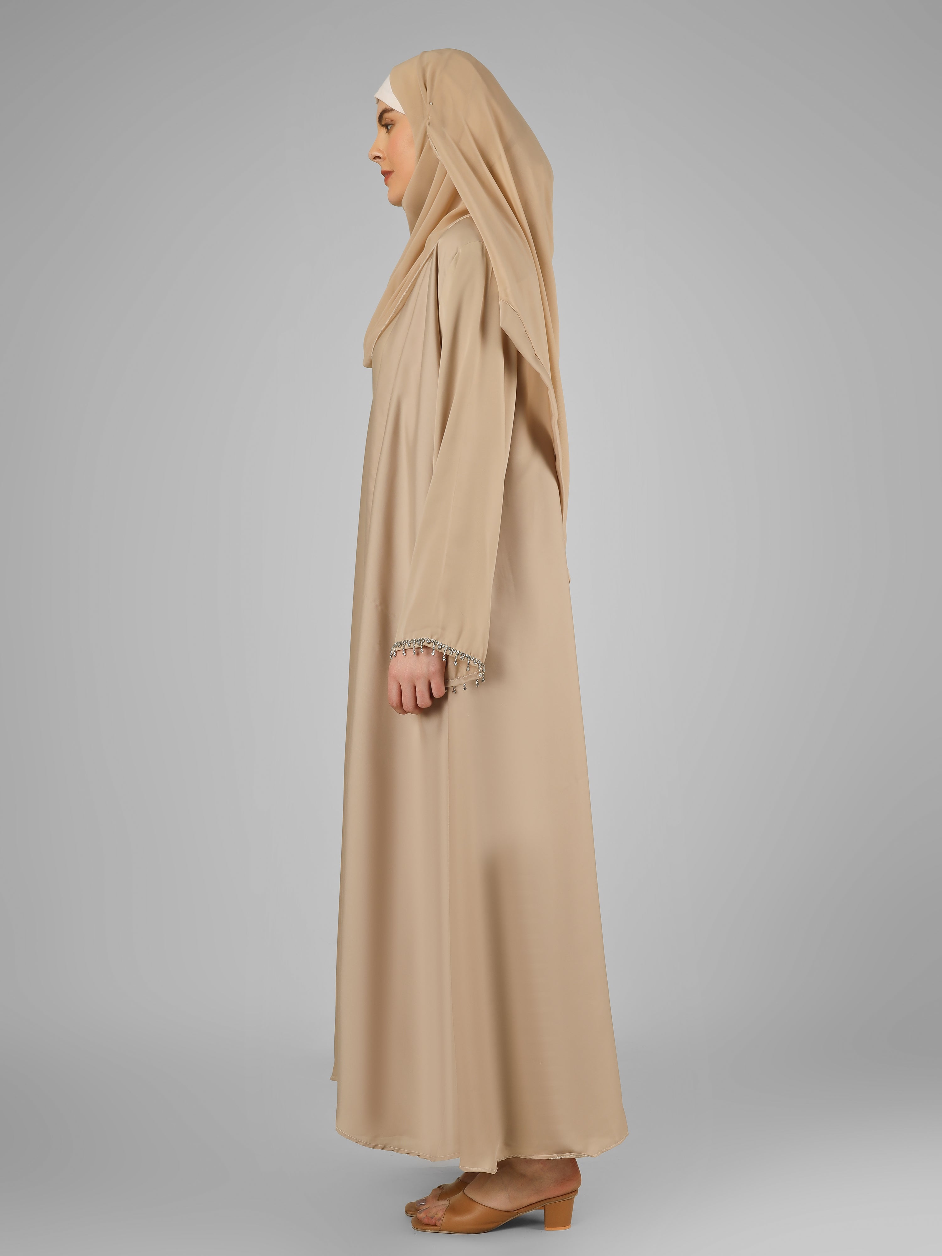 SAFFIA DOUBLE SHRUG LACE ABAYA | NUDE