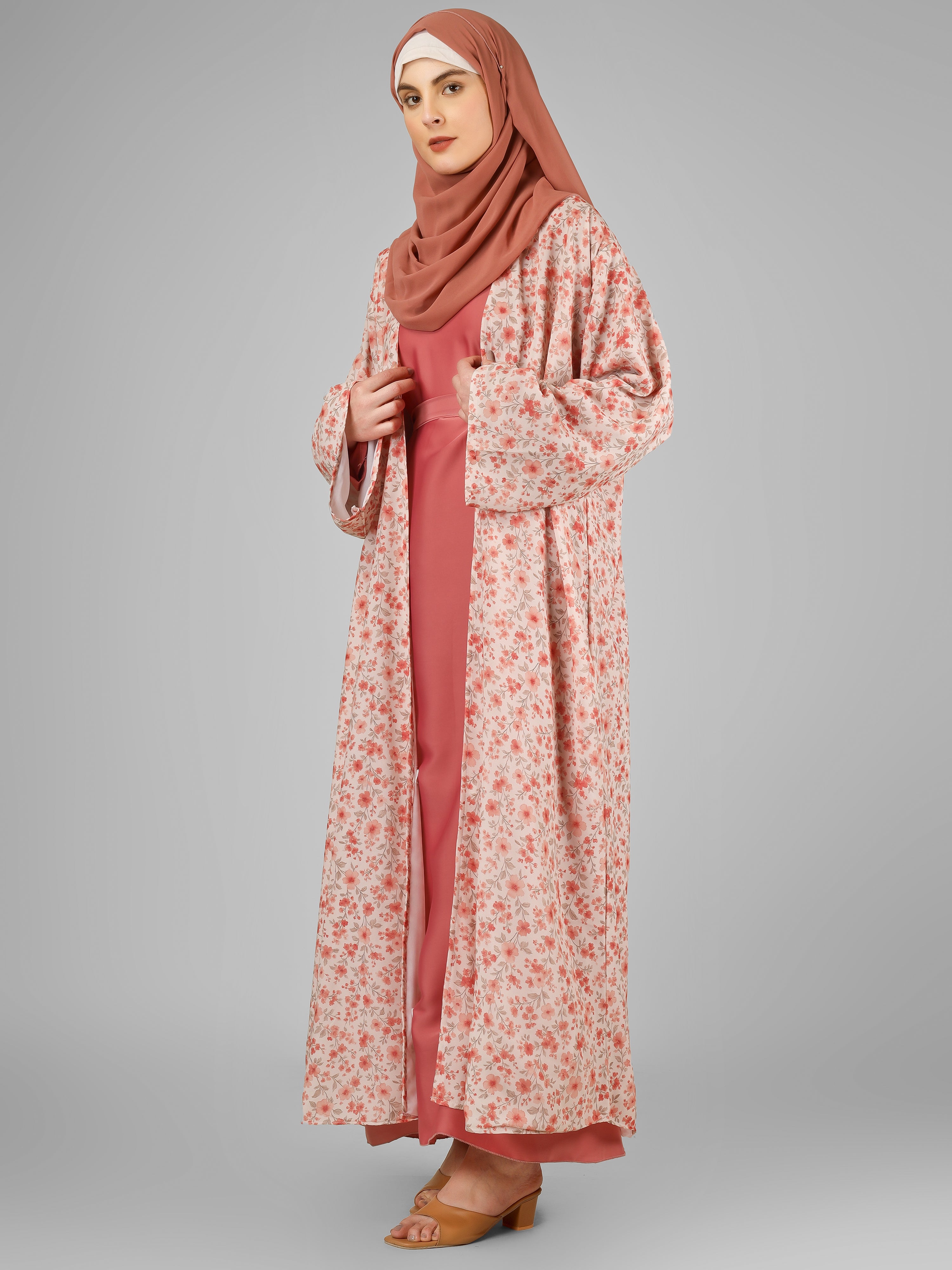 SADAF DOUBLE SHRUG ABAYA | PINK