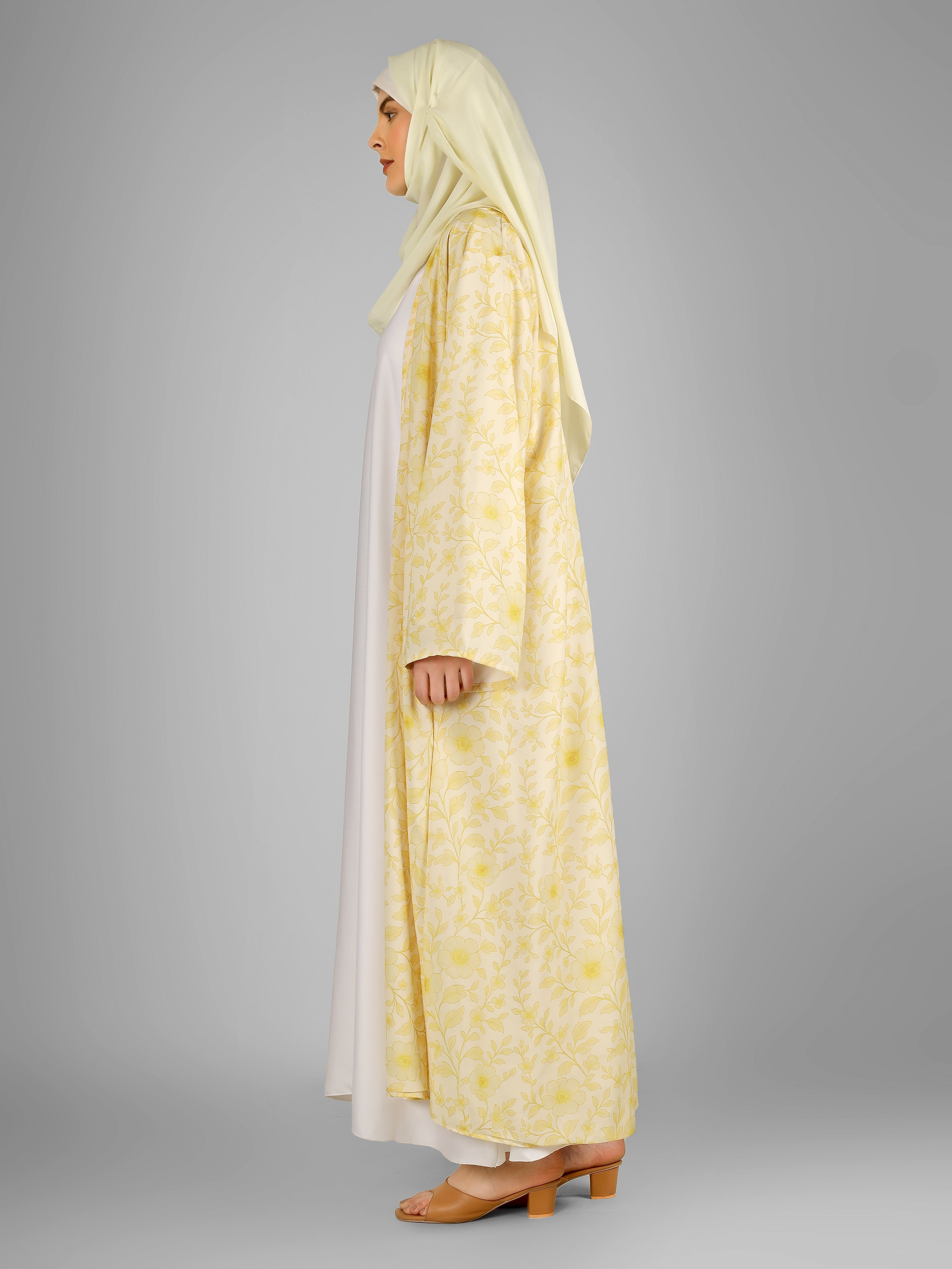 SADAF DOUBLE SHRUG ABAYA | YELLOW