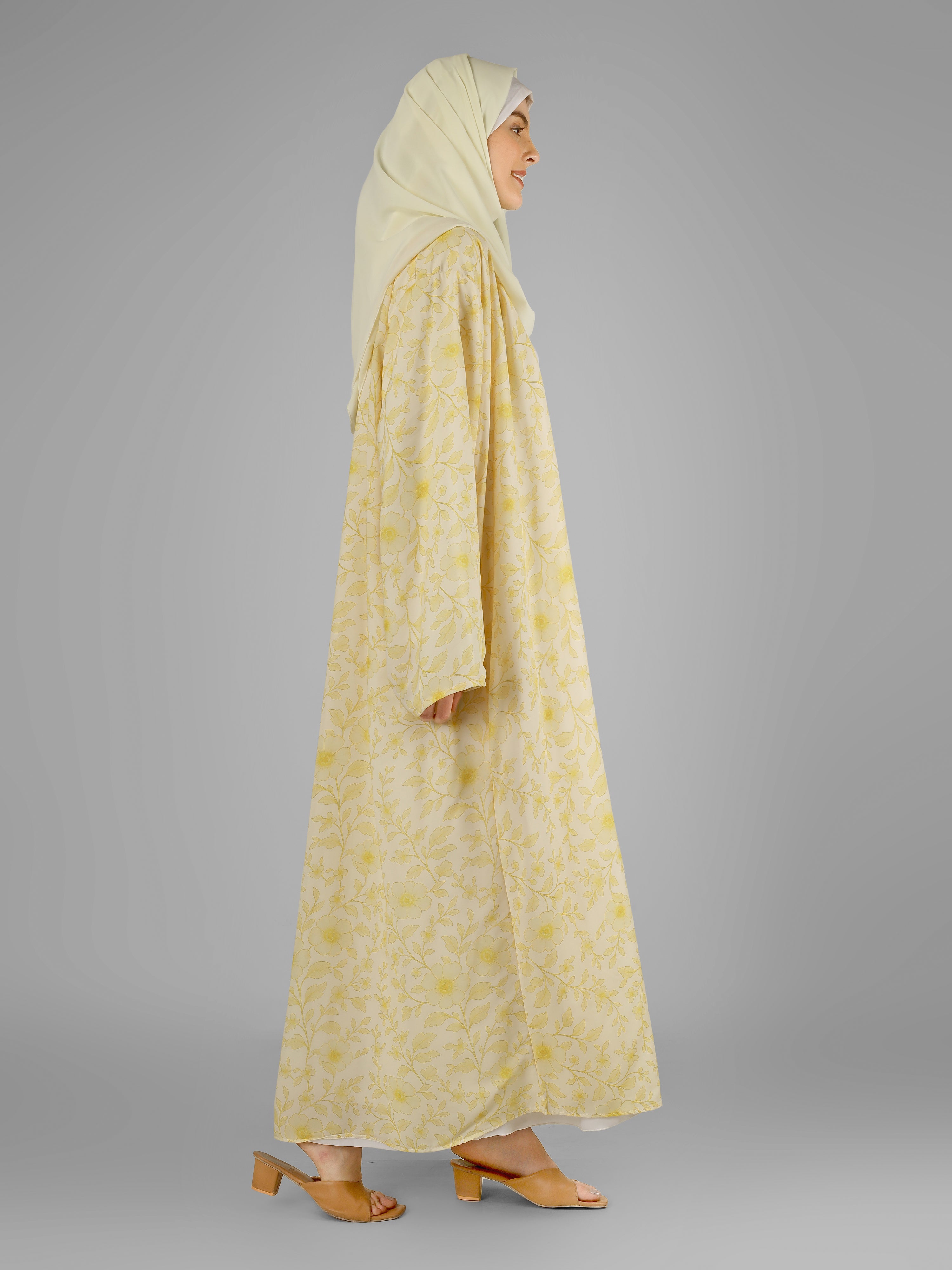 SADAF DOUBLE SHRUG ABAYA | YELLOW