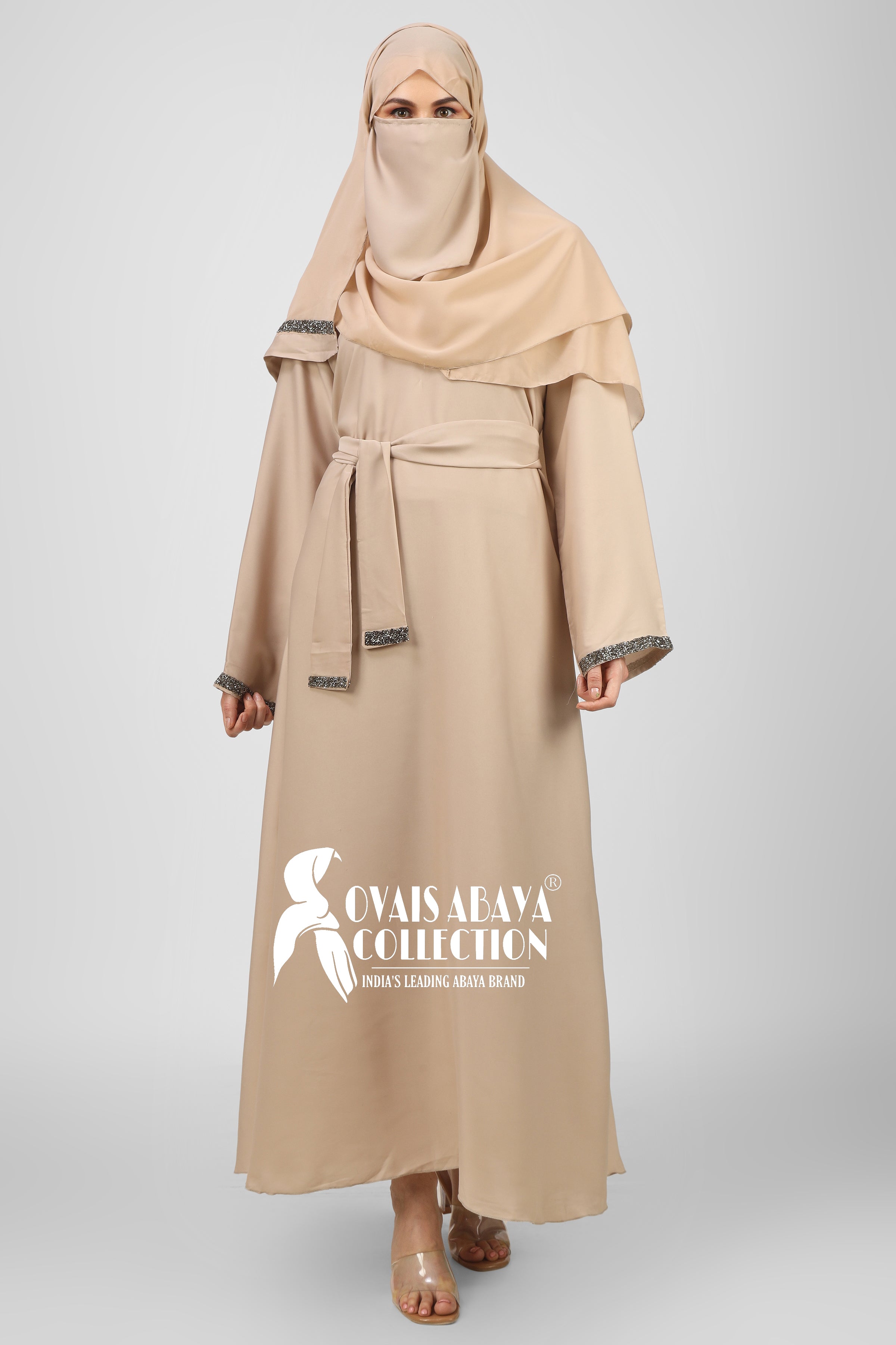 ZAINAB STONE LACE ABAYA | NUDE SKIN