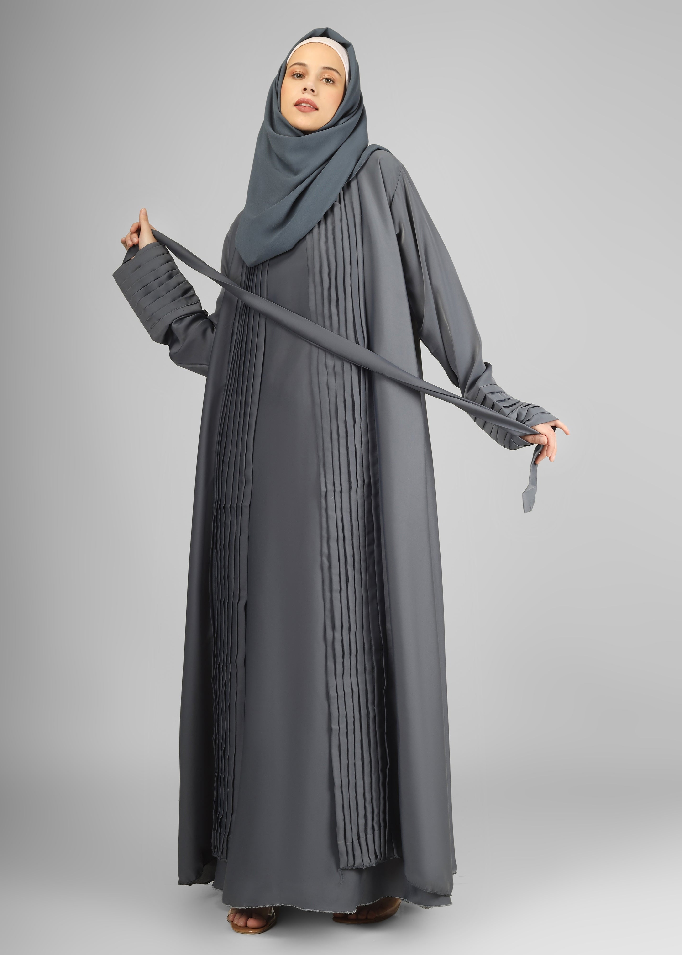 AMEERAH DOUBLE SHRUG ABAYA | GRAY