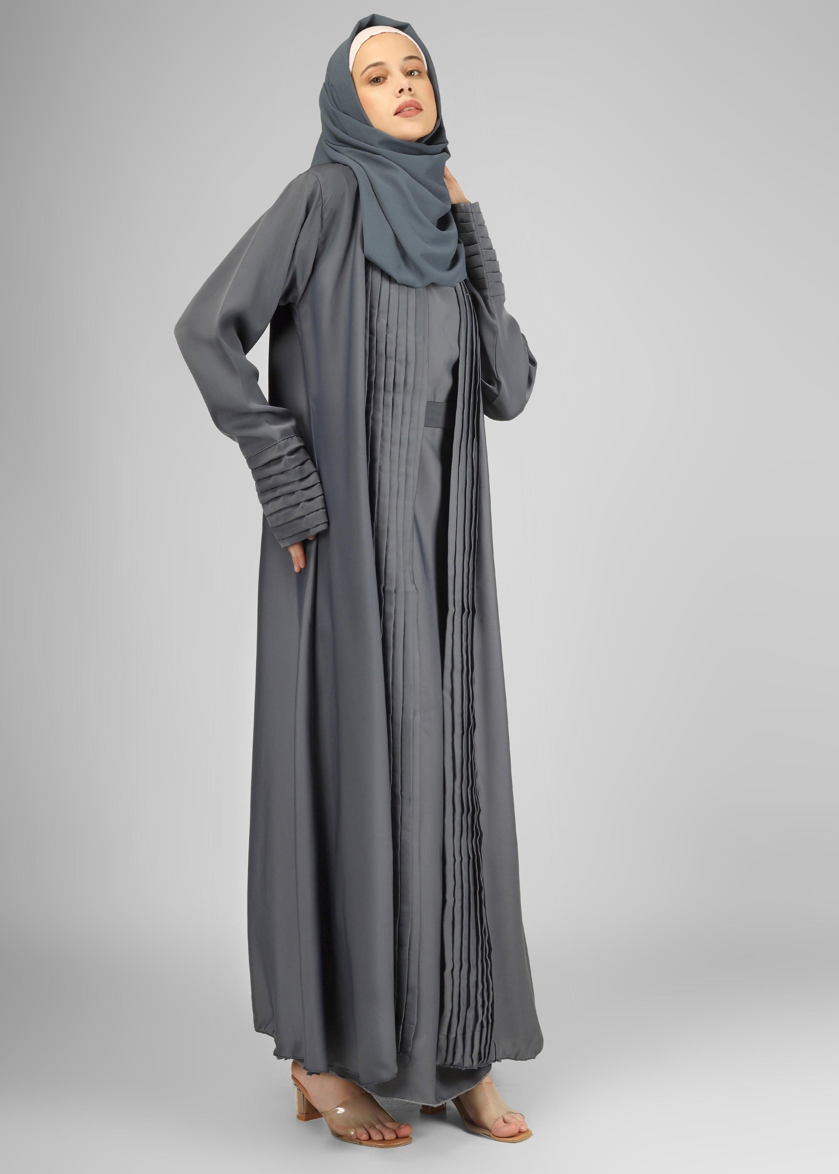 AMEERAH DOUBLE SHRUG ABAYA | GRAY