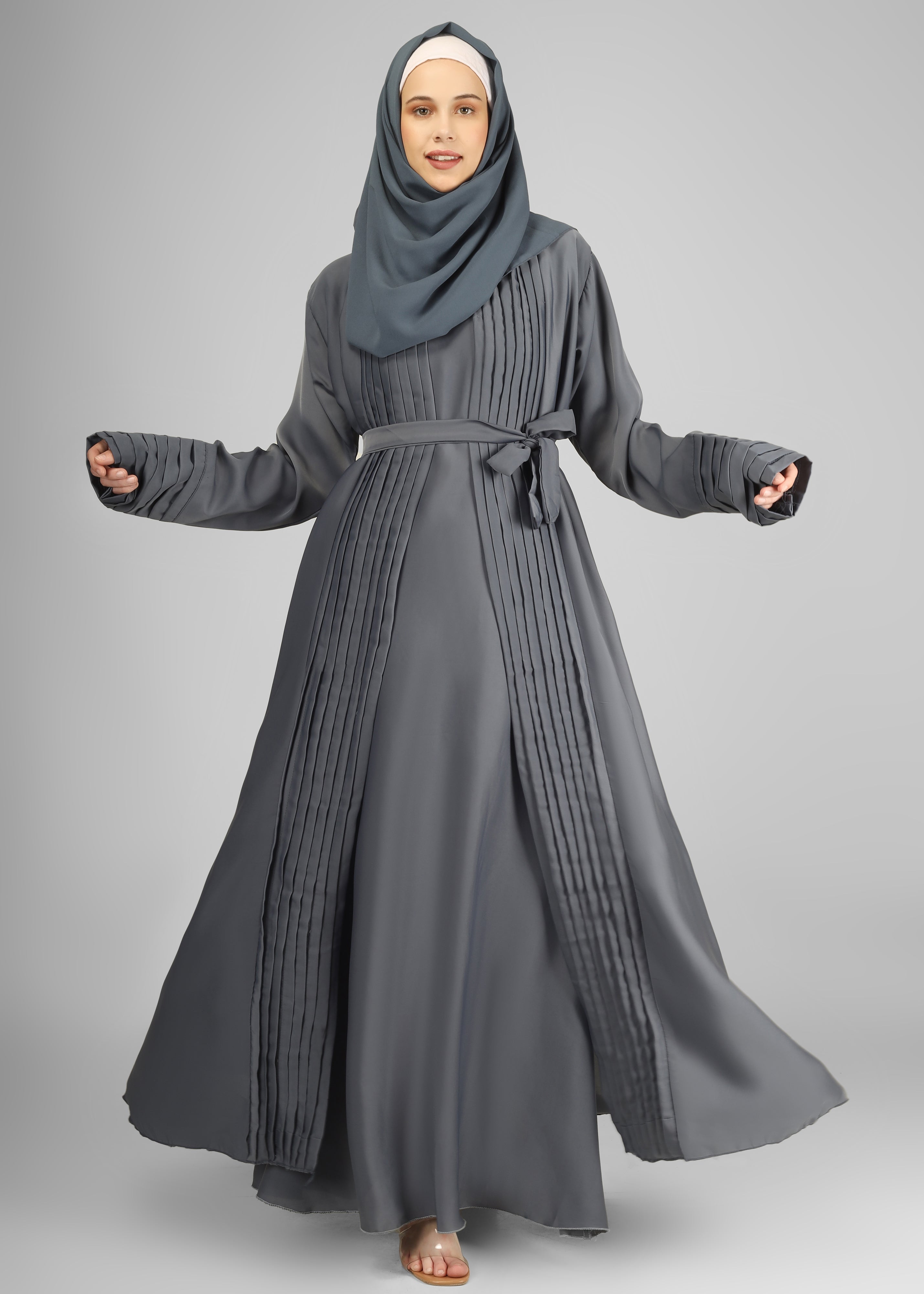 AMEERAH DOUBLE SHRUG ABAYA | GRAY