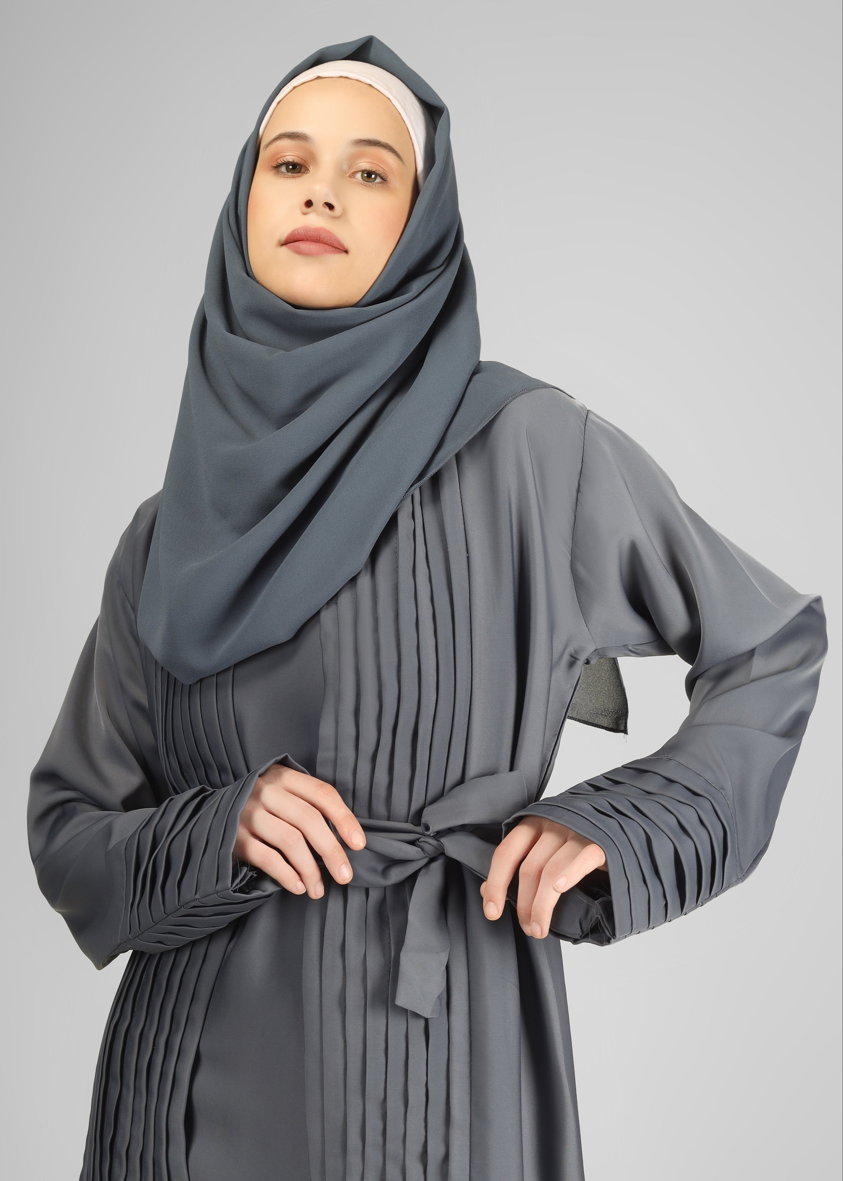 AMEERAH DOUBLE SHRUG ABAYA | GRAY