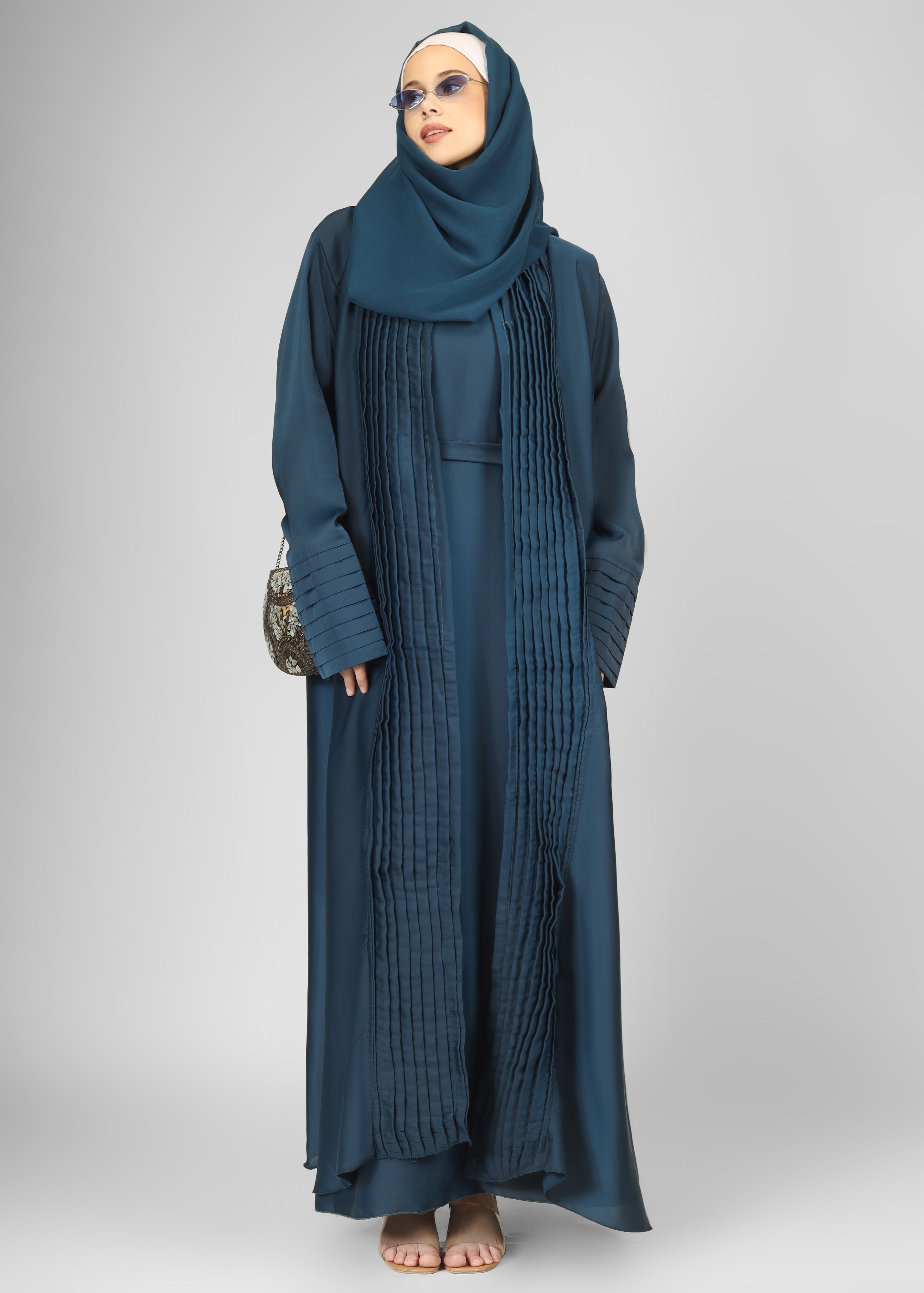 AMEERAH DOUBLE SHRUG ABAYA | TEAL