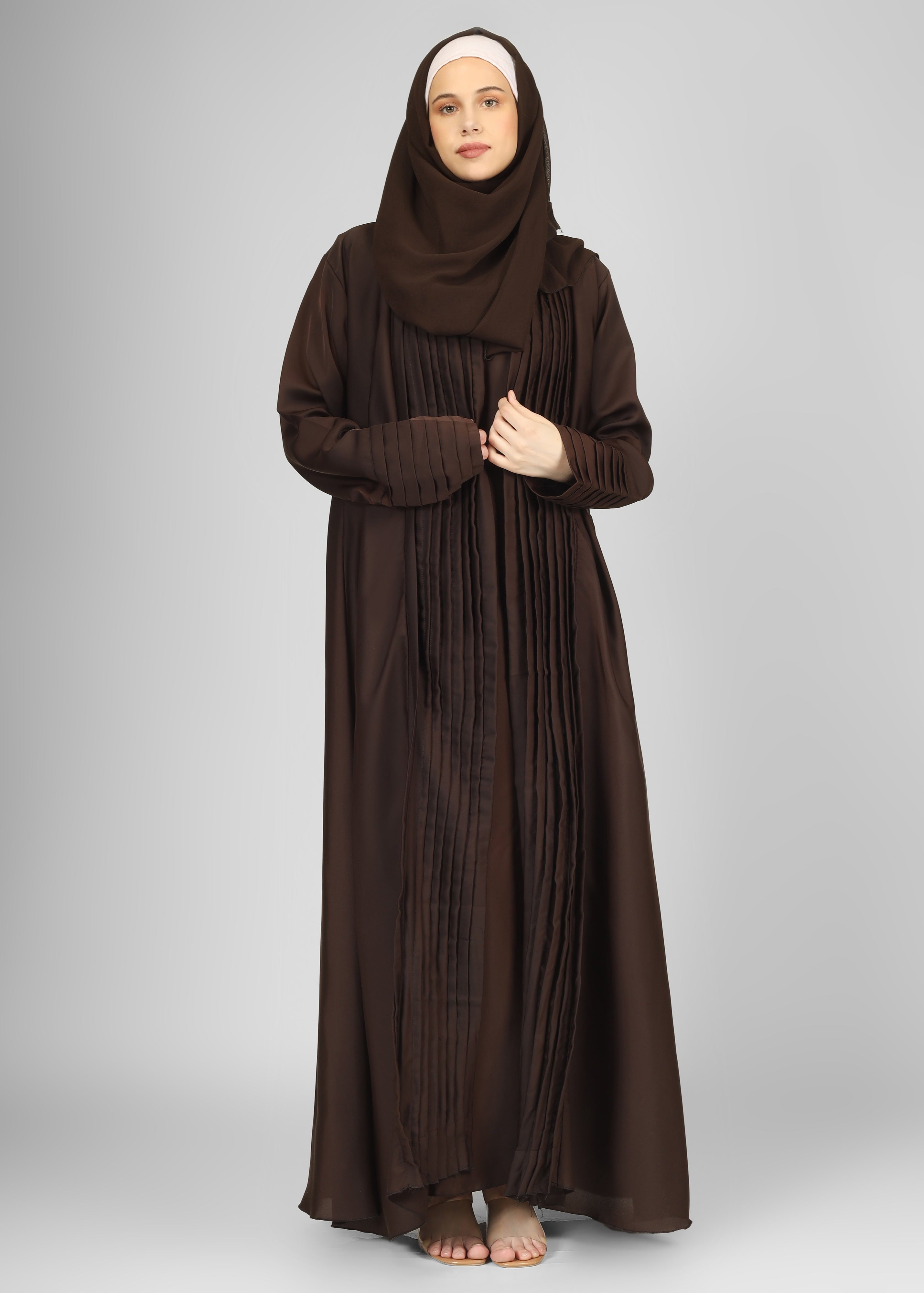 AMEERAH DOUBLE SHRUG ABAYA | COFFEE
