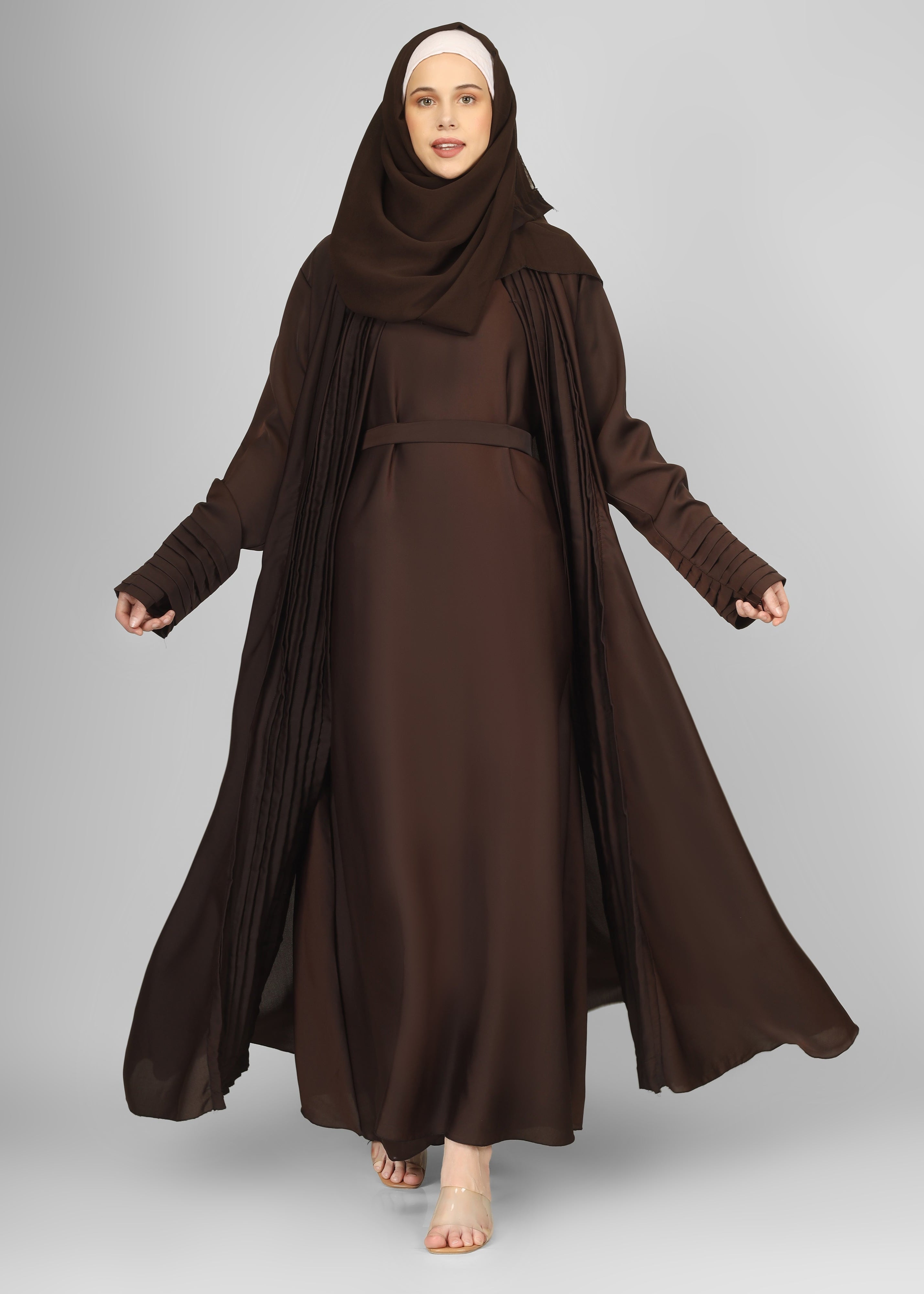 AMEERAH DOUBLE SHRUG ABAYA | COFFEE