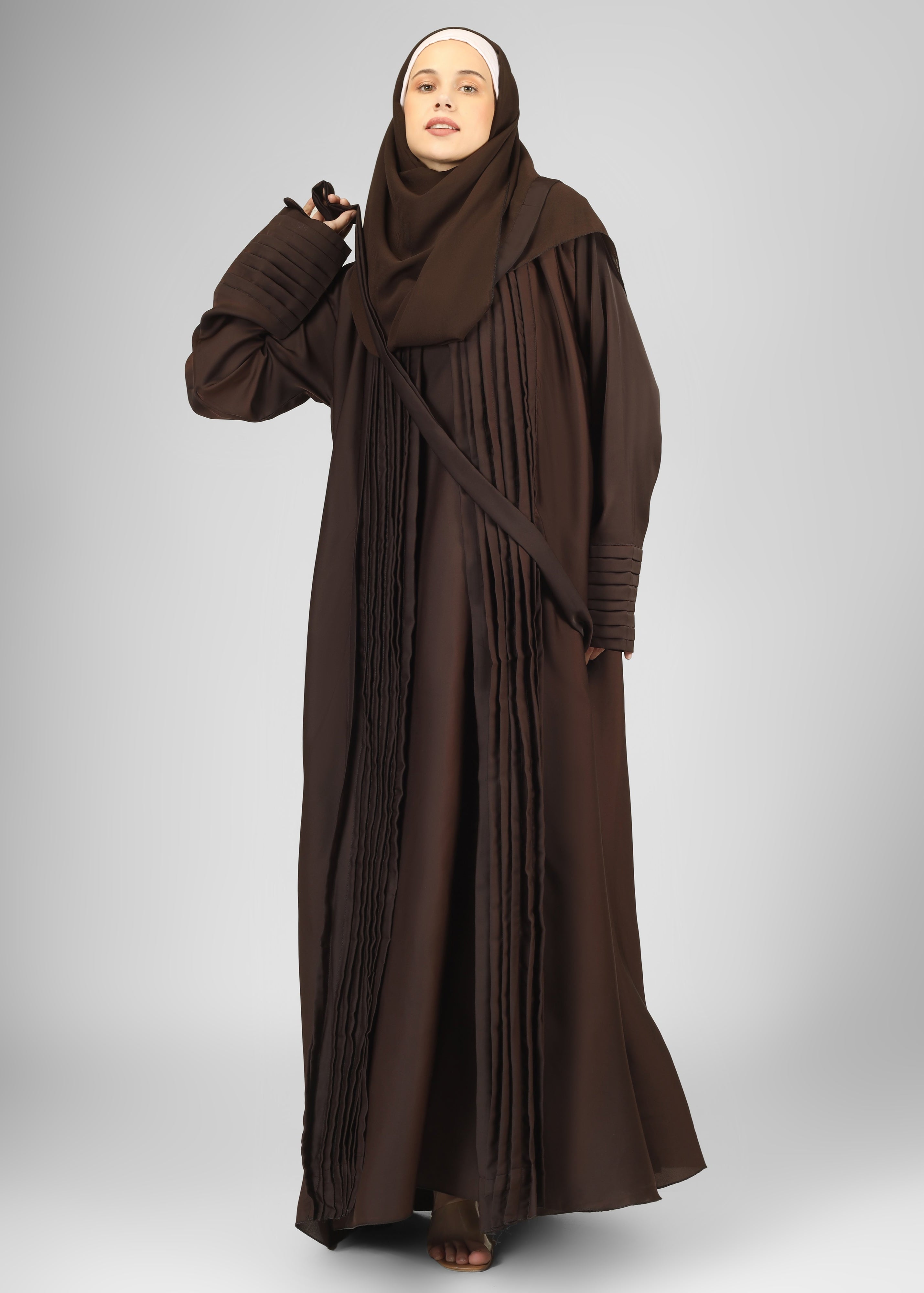 AMEERAH DOUBLE SHRUG ABAYA | COFFEE