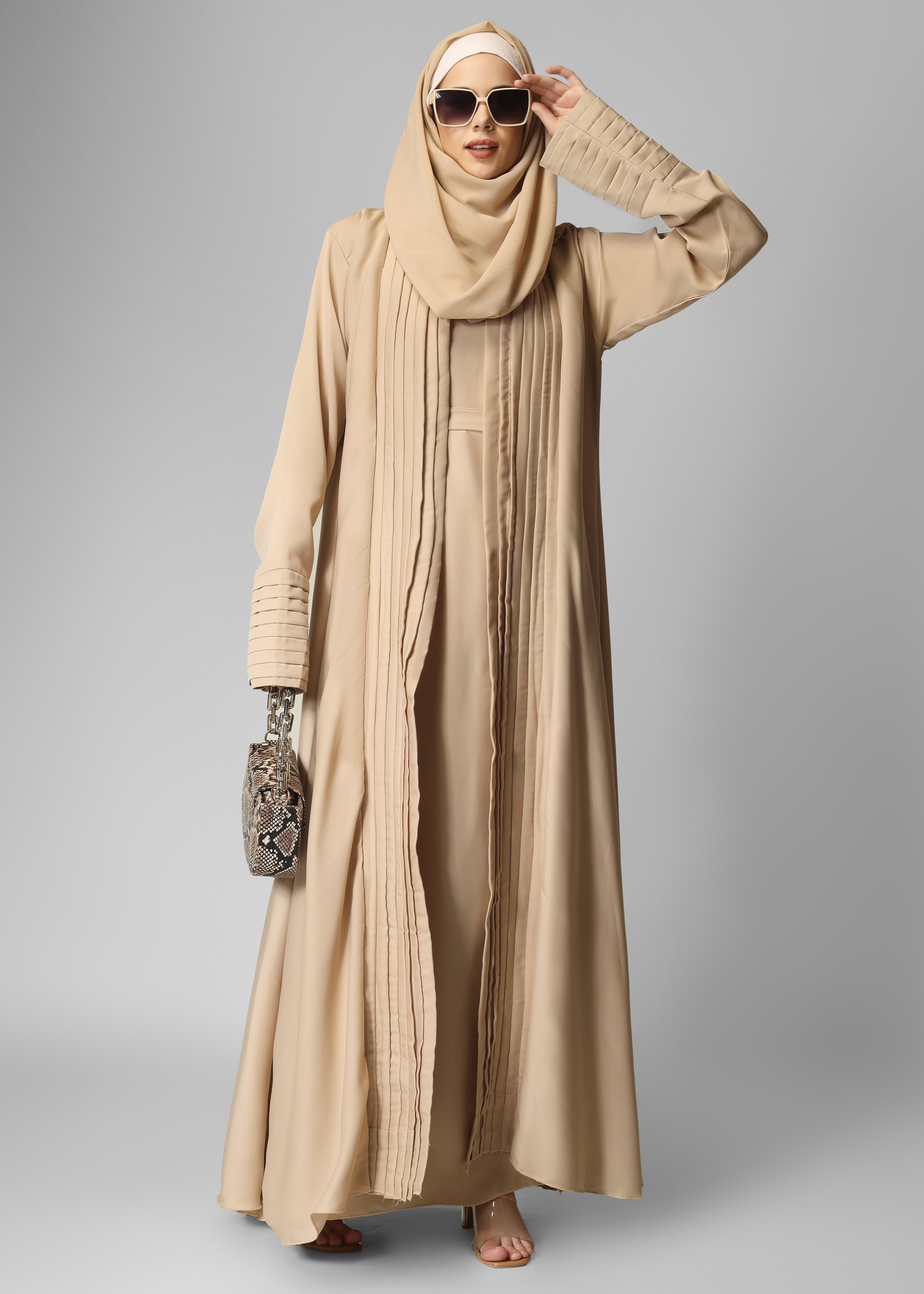 AMEERAH DOUBLE SHRUG ABAYA | NUDE